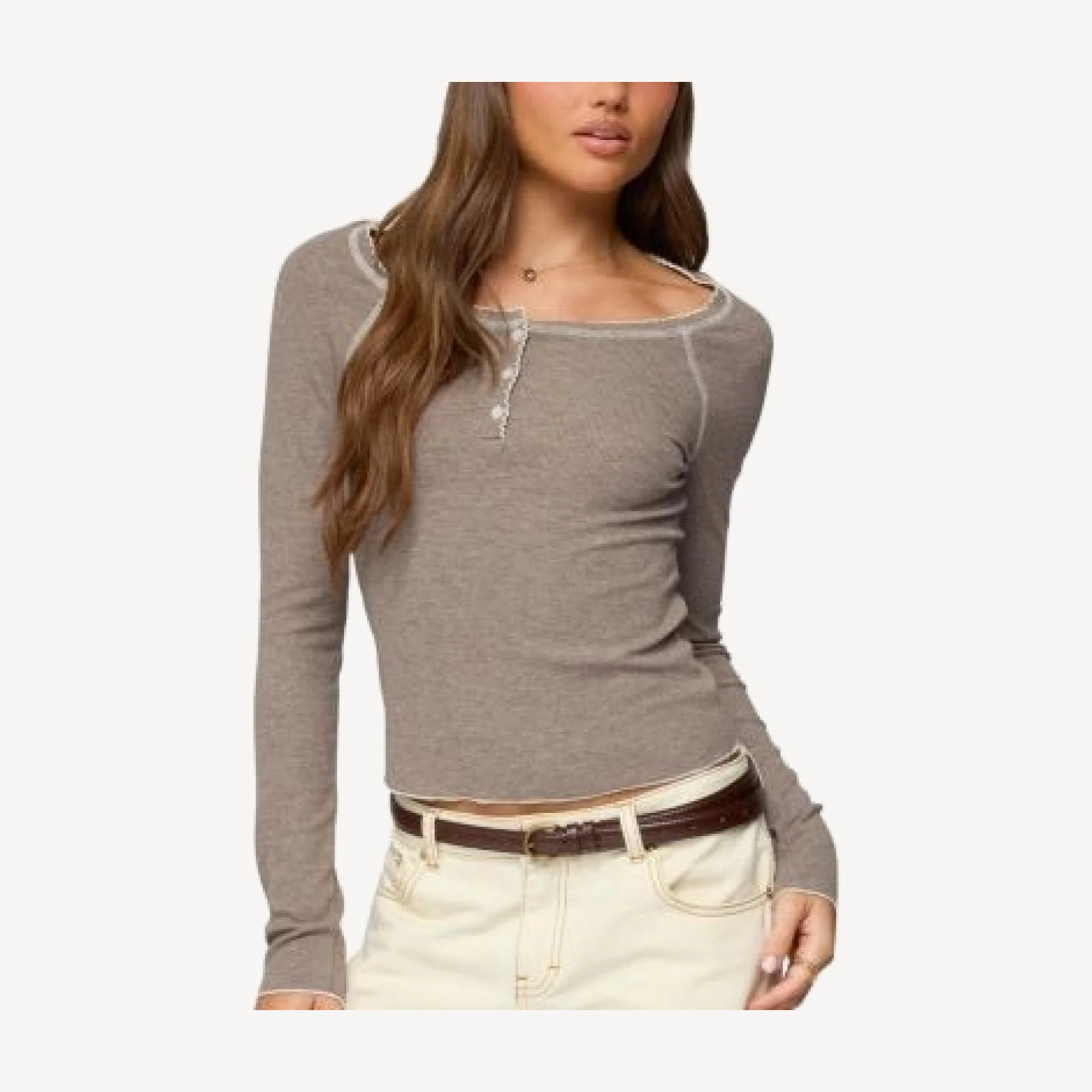 Edikted Ensley Contrast Stitch Henley Top