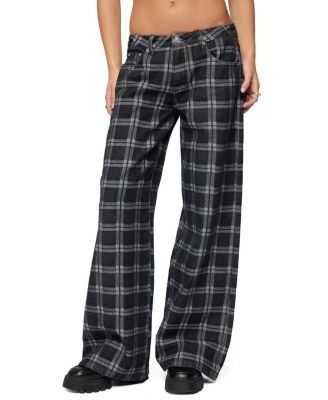 Edikted Kailani Plaid Low Rise Baggy Jeans
