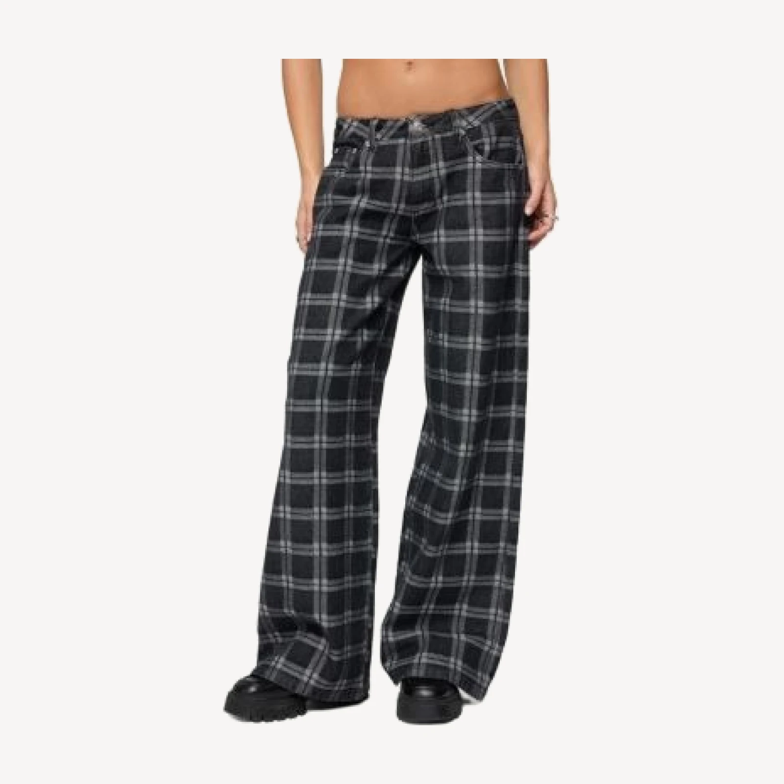 Edikted Kailani Plaid Low Rise Baggy Jeans