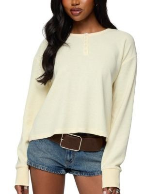 Edikted Deni Long Sleeve Henley Waffle Top