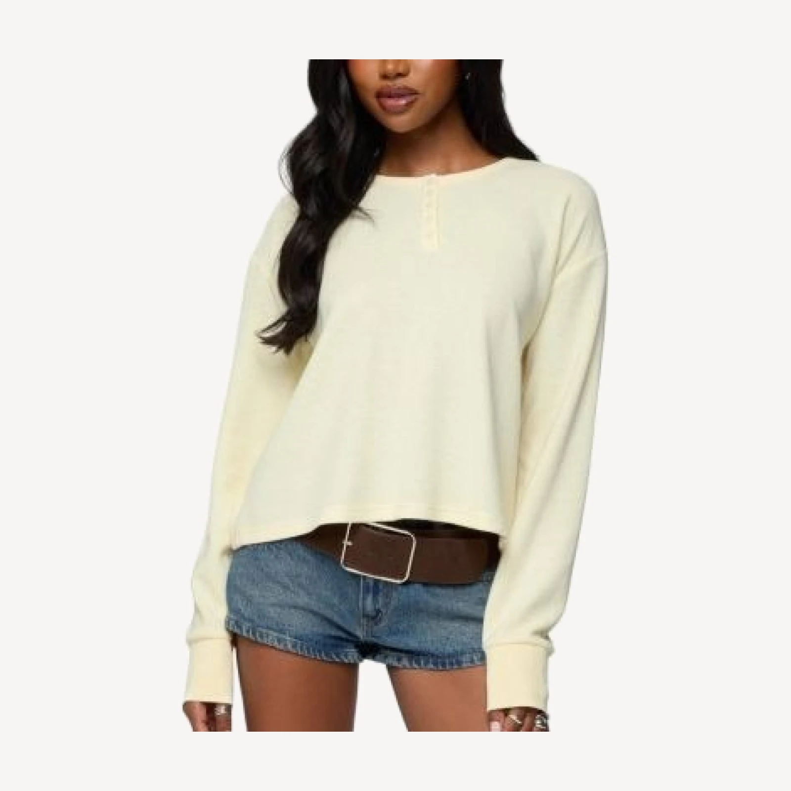 Edikted Deni Long Sleeve Henley Waffle Top