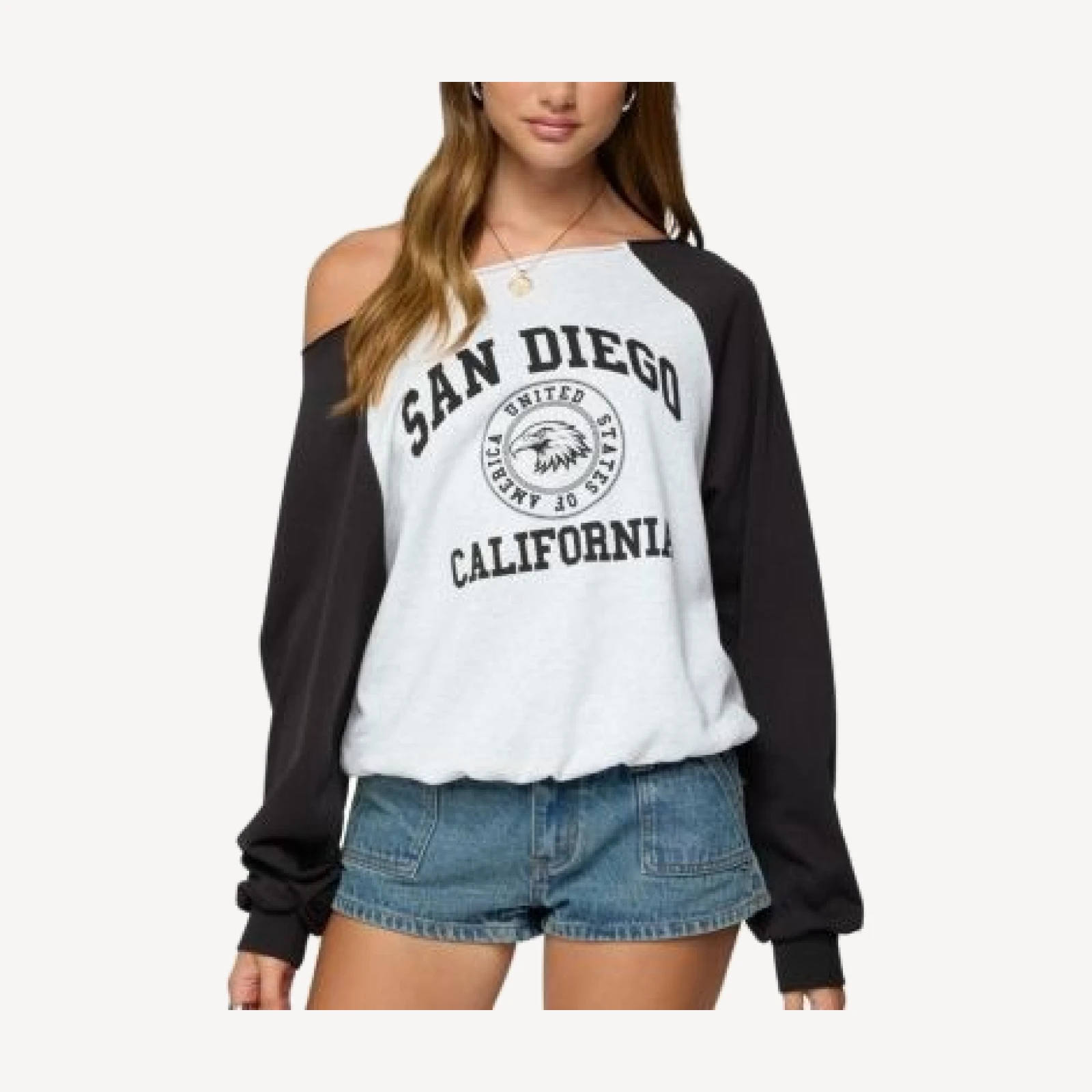 Edikted San Diego Off Shoulder Raglan Sweatshirt