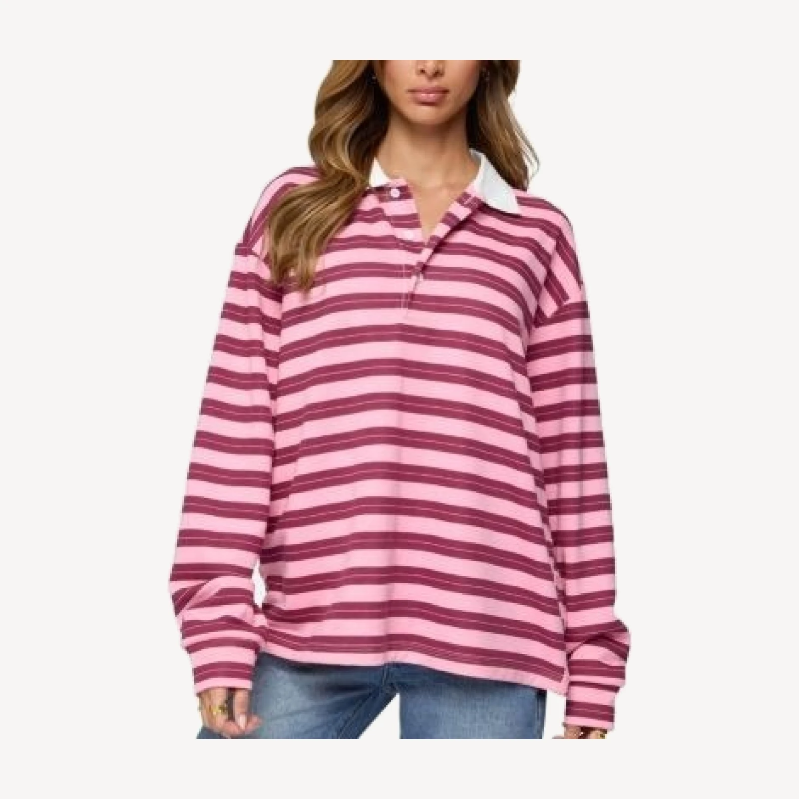 Edikted Maureen Striped Polo Sweatshirt