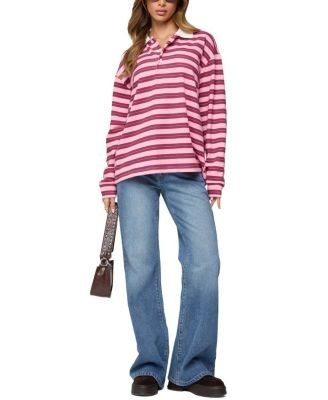 Edikted Maureen Striped Polo Sweatshirt