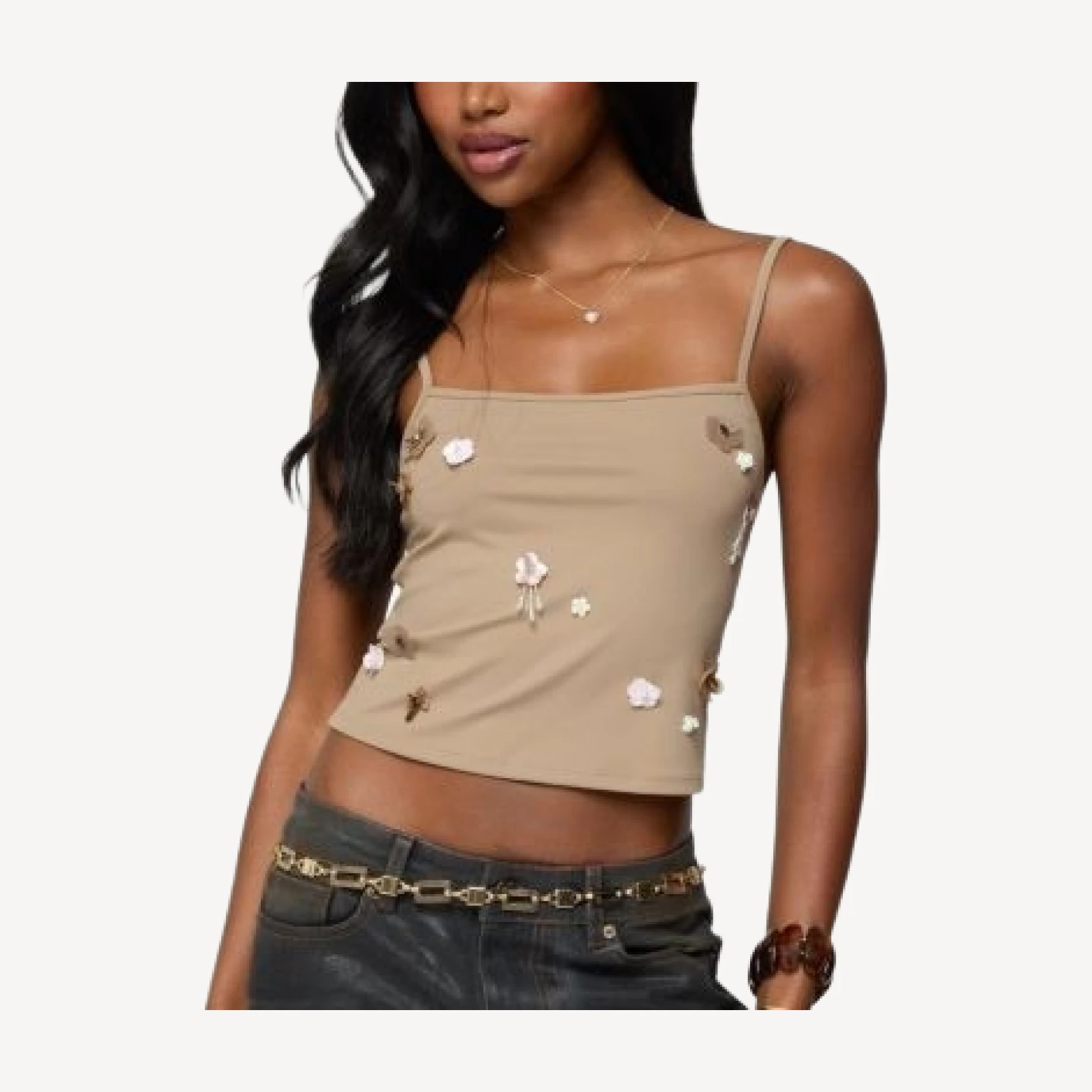 Edikted Malia Flower Applique Tank Top