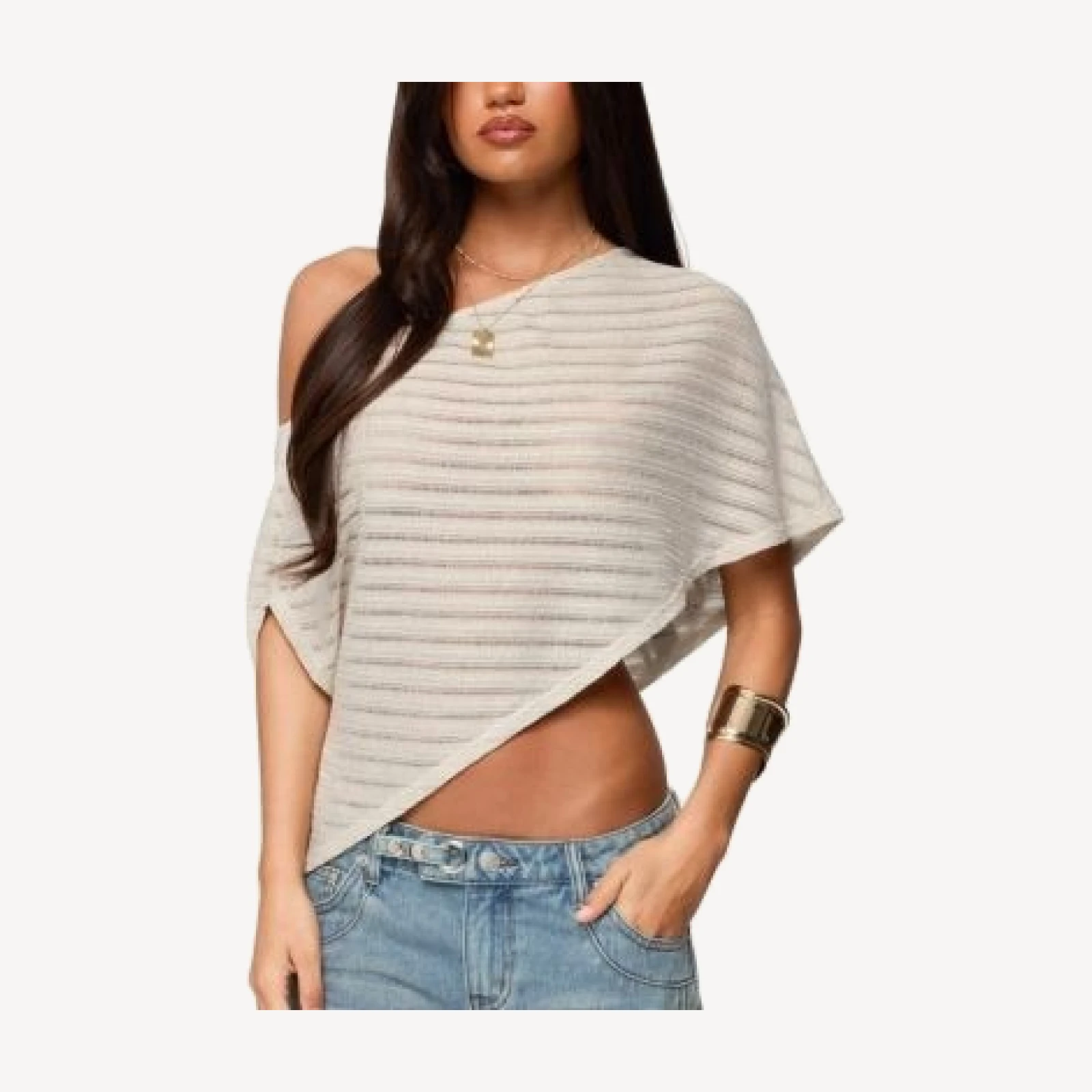 Edikted Loma Asymmetric Off Shoulder Knit Poncho