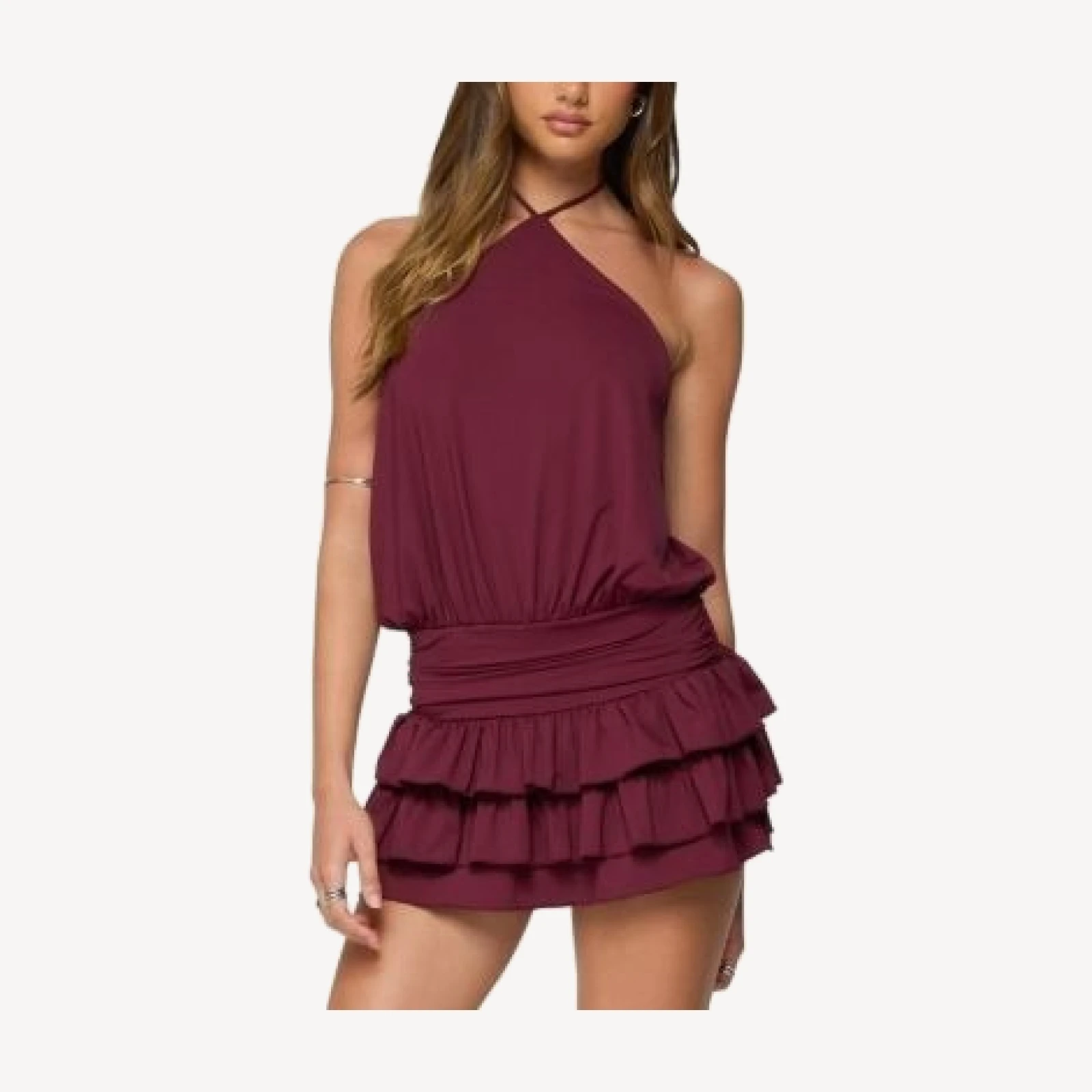 Edikted Fontella Ruffled Halter Neck Romper