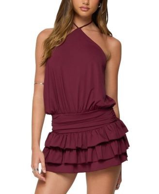 Edikted Fontella Ruffled Halter Neck Romper