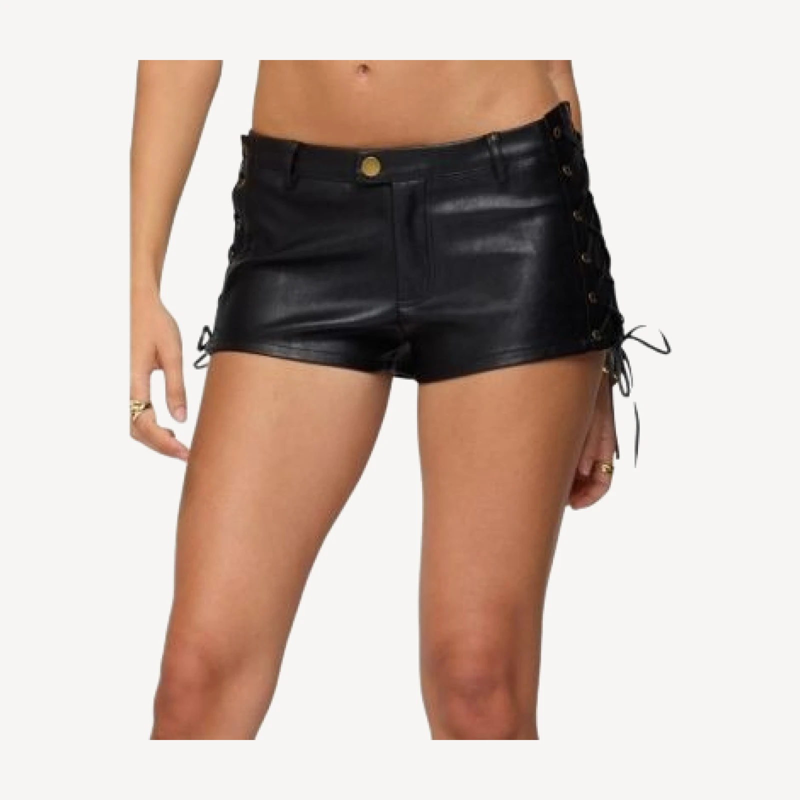 Edikted Kariss Lace Up Faux Leather Micro Shorts