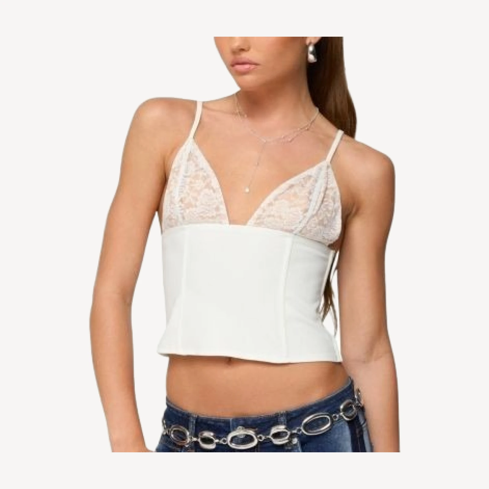 Edikted Keesha Lacey Boned V Neck Top