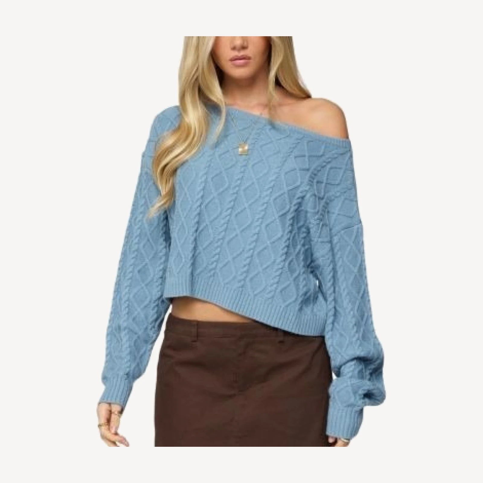 Edikted Oversized Off Shoulder Cable Knit Sweater