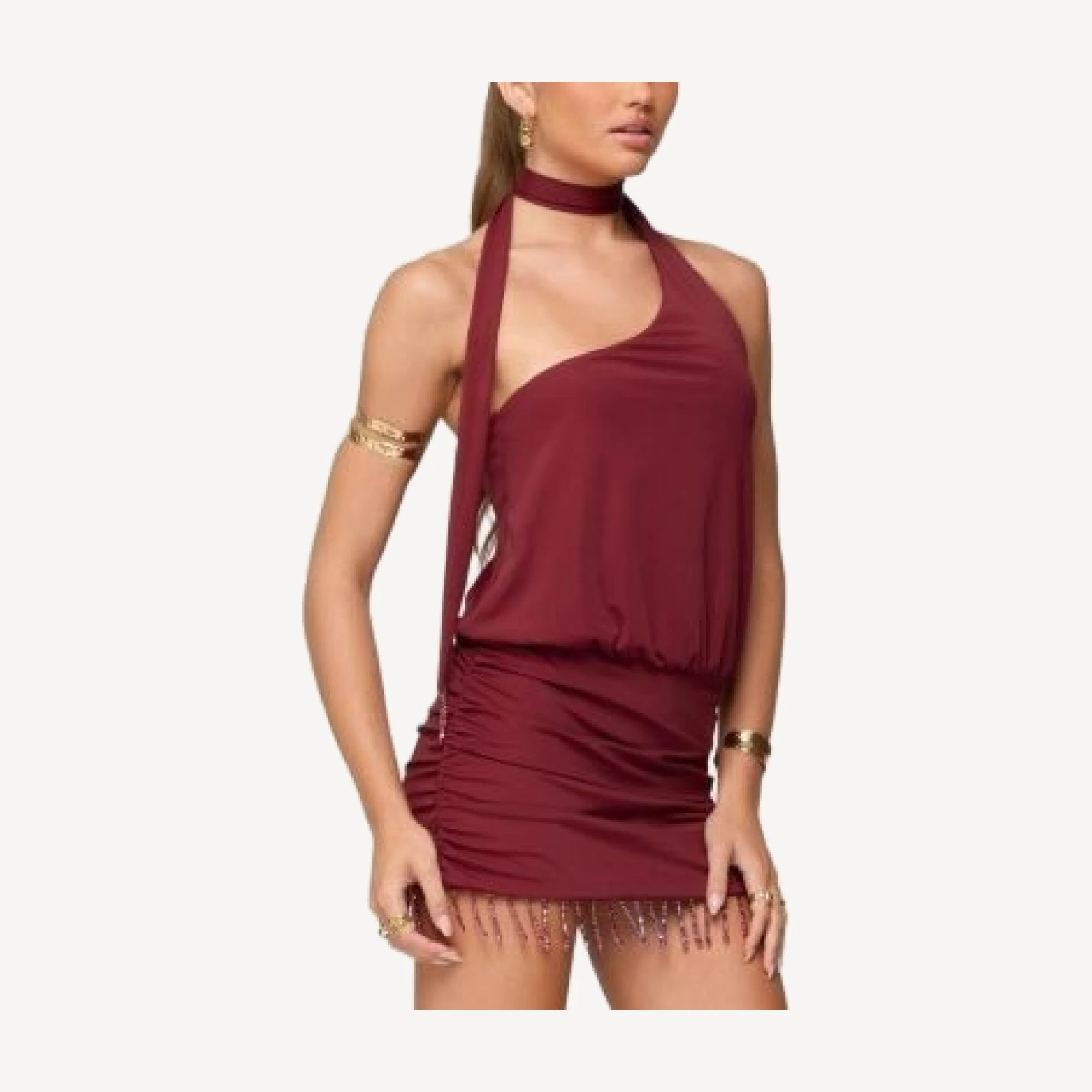 Edikted Danit One Shoulder Fringed Mini Dress