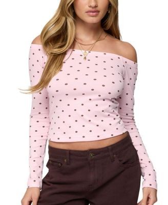 Edikted Leandra Off Shoulder Polka Dot Top