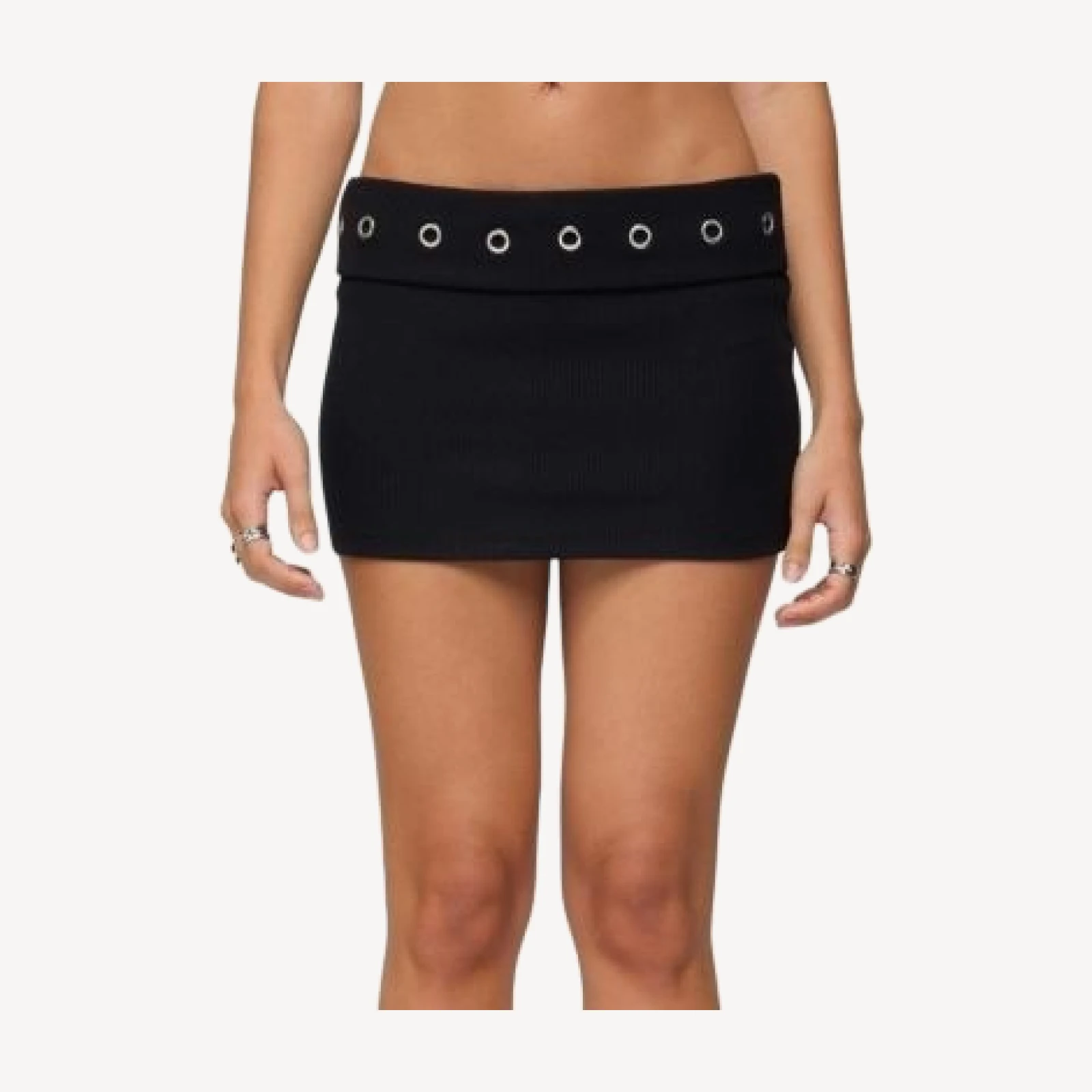 Edikted Havana Grommet Ribbed Foldover Mini Skort