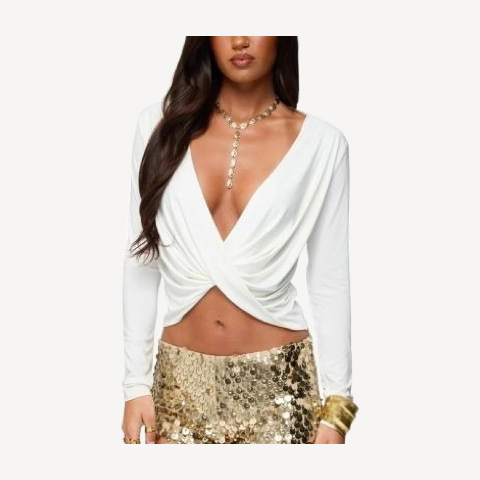 Edikted Draped V Neck Long Sleeve Top