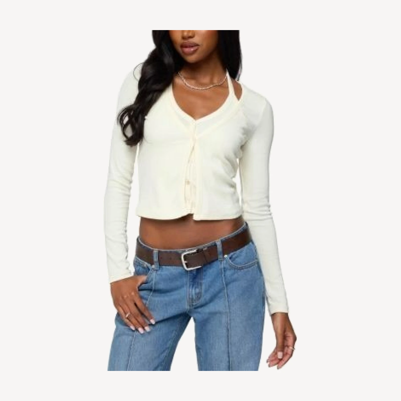 Edikted Cardigan & Halter Two Piece Knit Top