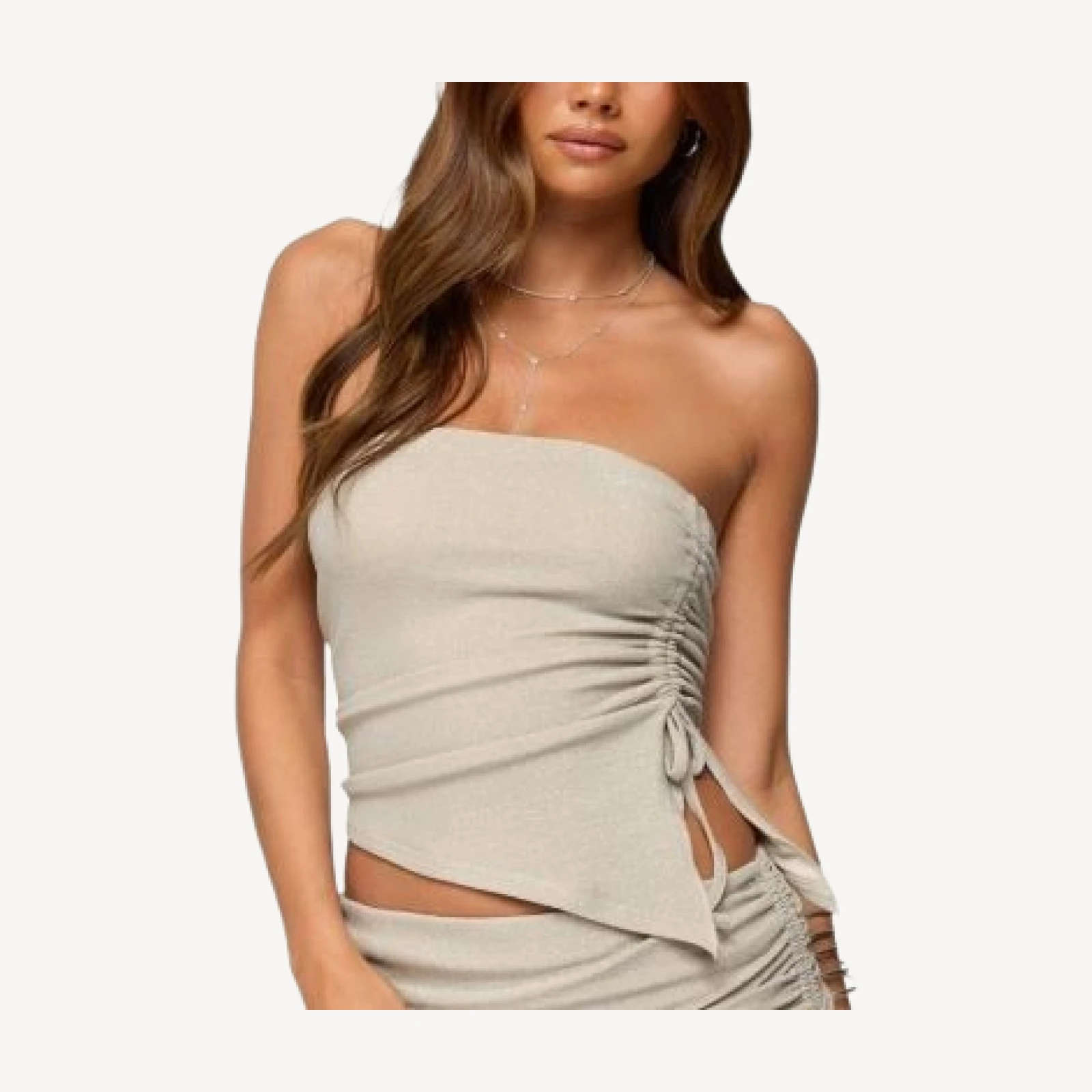 Edikted Issa Asymmetric Drawstring Strapless Top