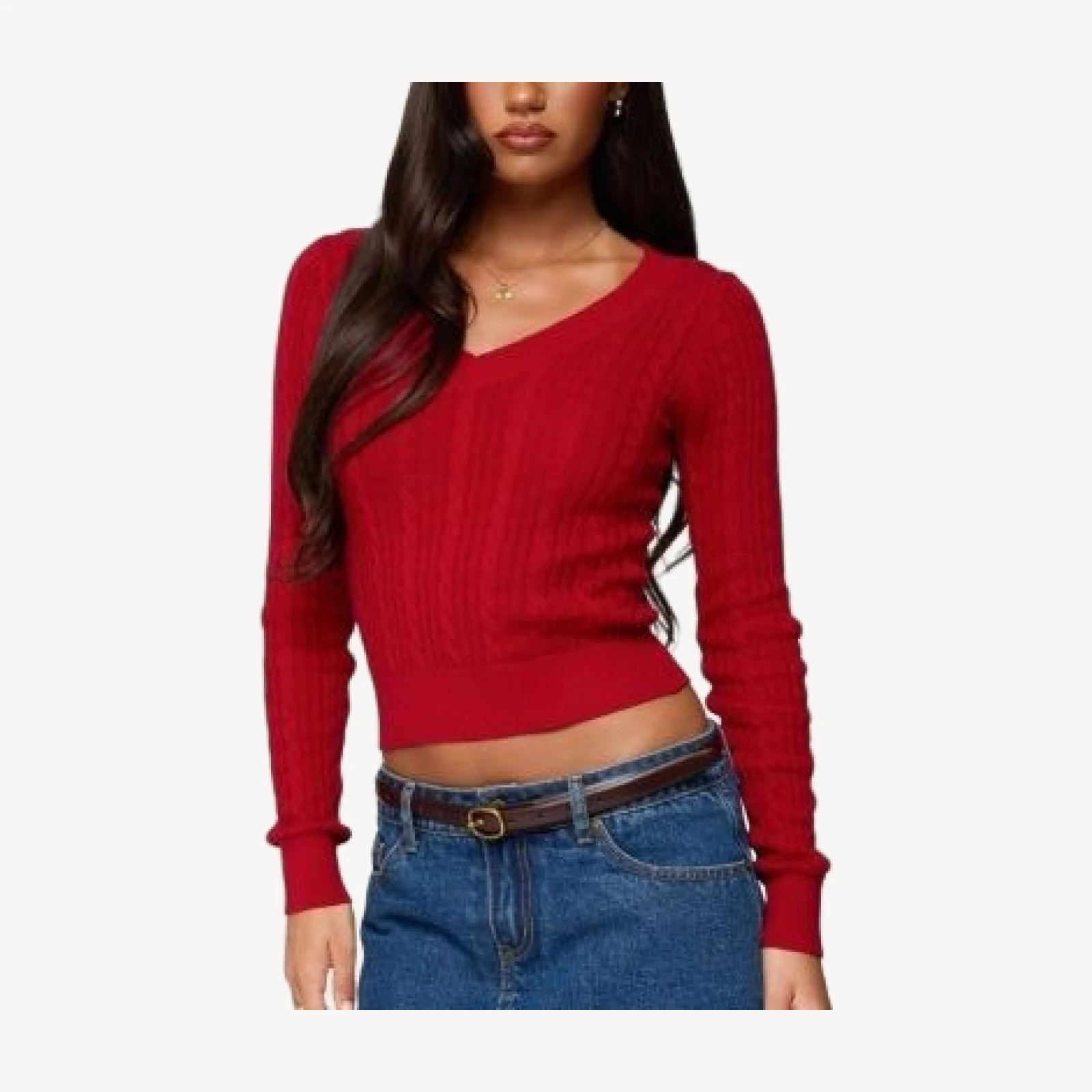 Edikted Ashlee V Neck Cable Knit Top