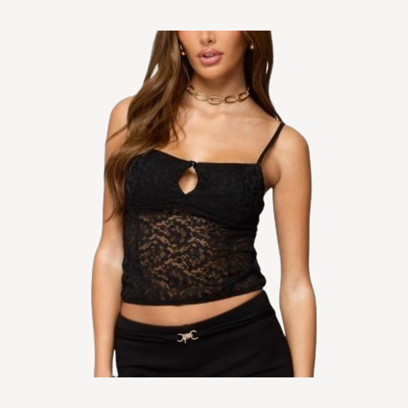 Edikted Janice Sheer Lace Keyhole Tank Top