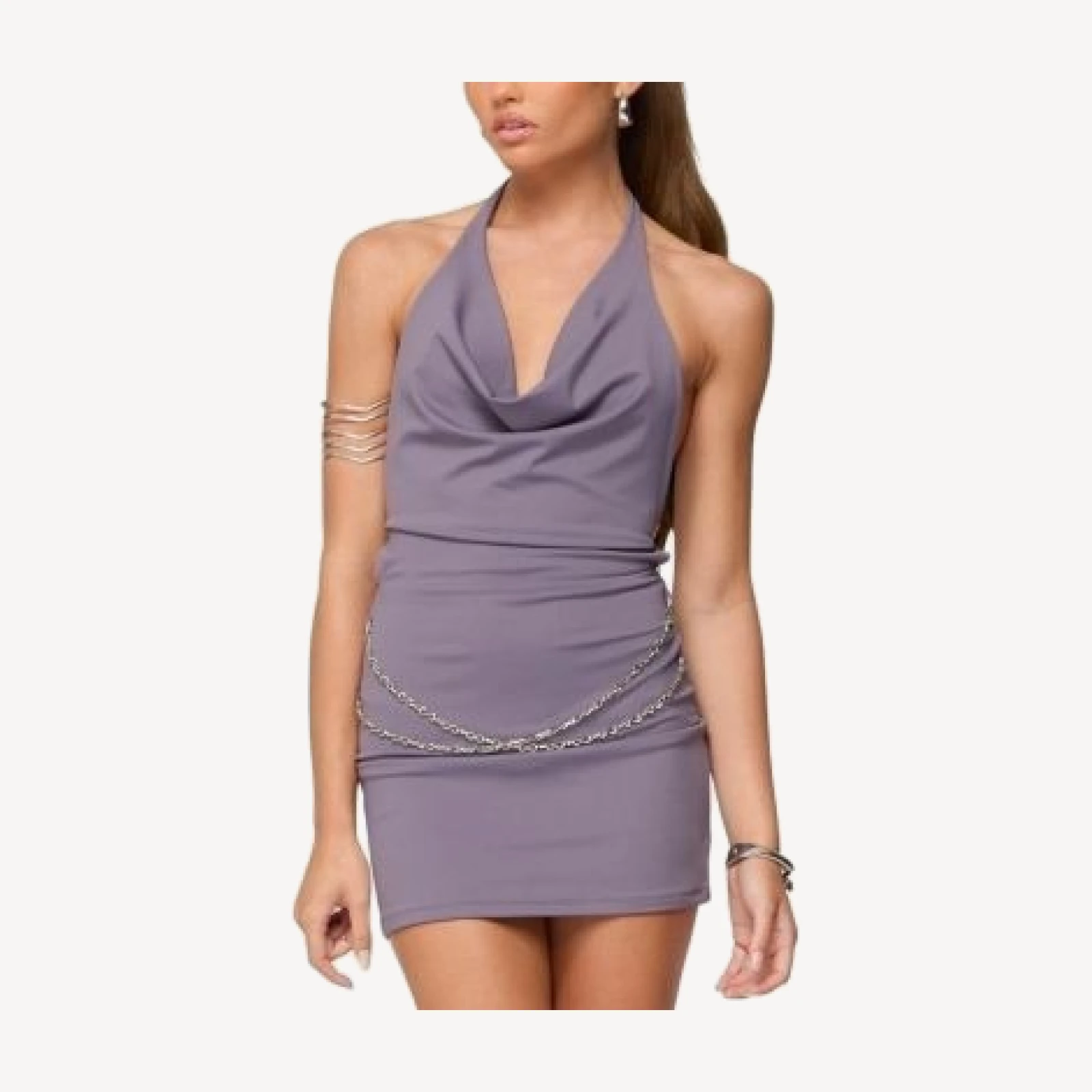 Edikted Kylah Backless Chain Belt Mini Dress