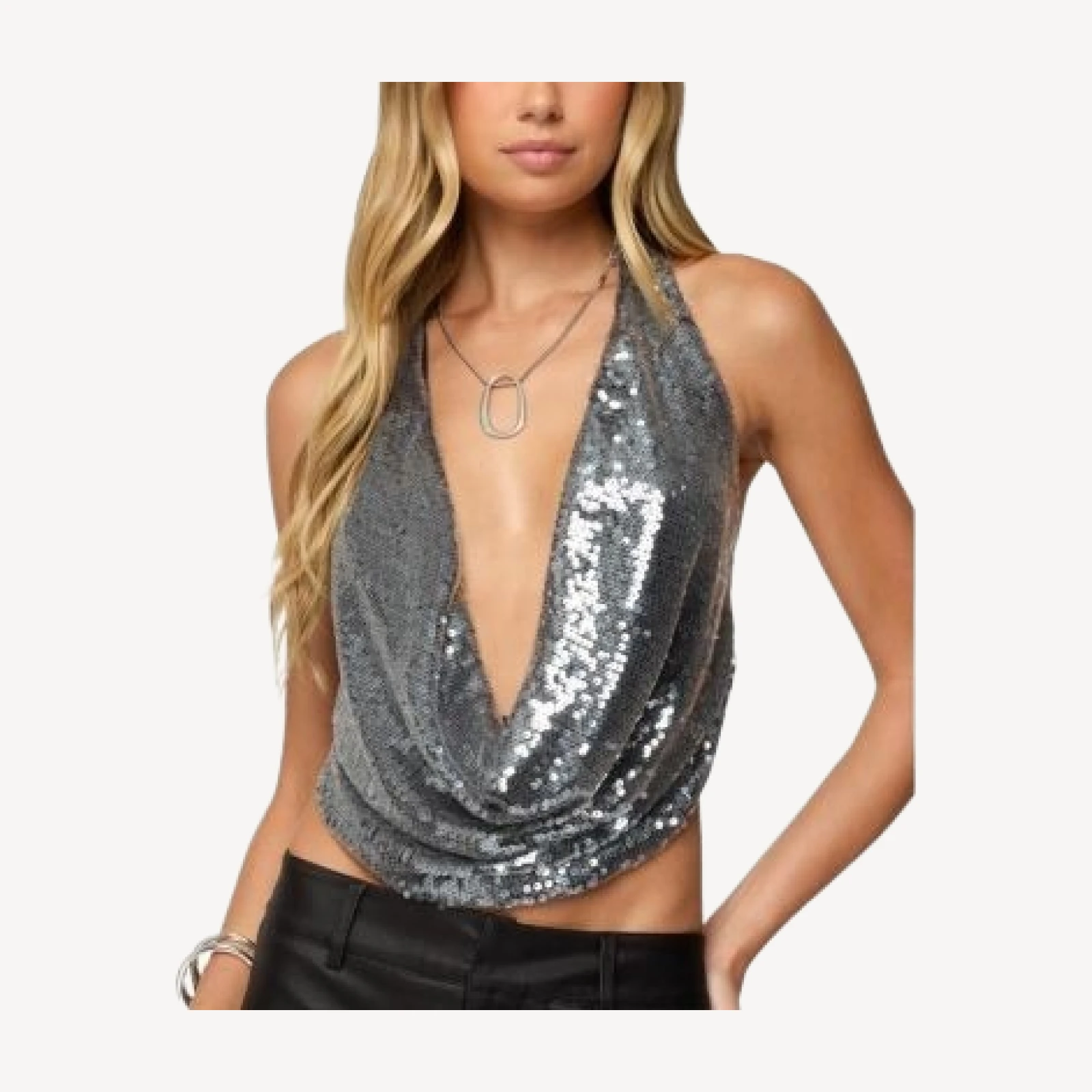 Edikted Sequin Backless Halter Neck Top