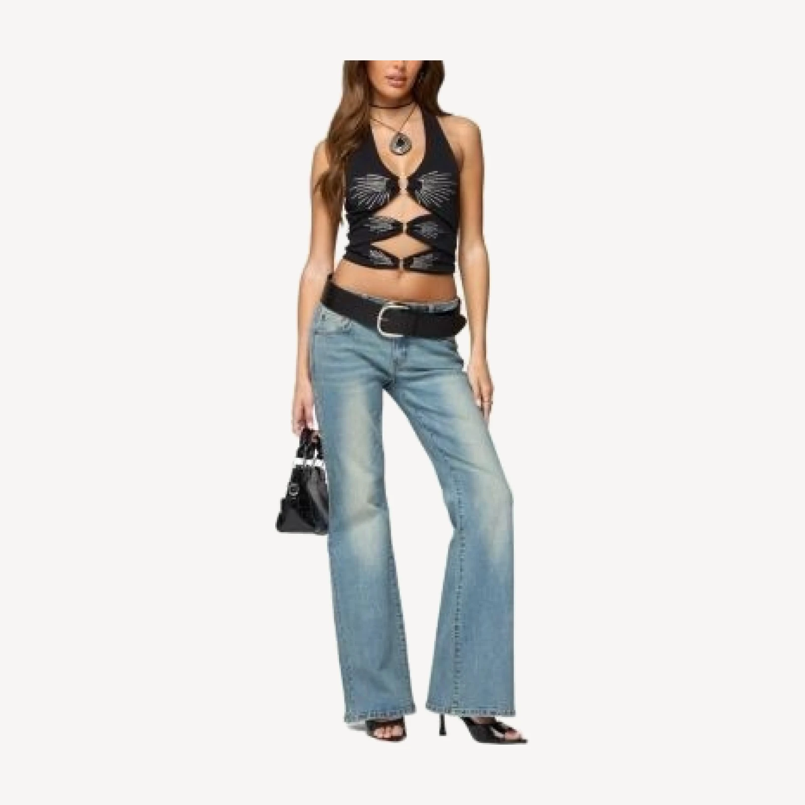 Edikted Lettie Rhinestone Cut Out Halter Top