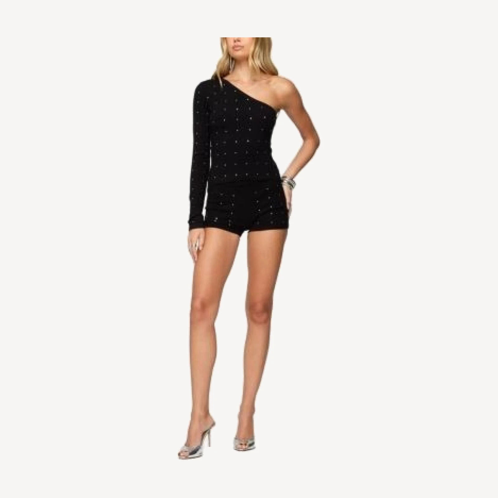 Edikted Harley Rhinestone One Shoulder Knit Top