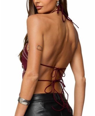 Edikted Embroidered Bead & Sequin Halter Top