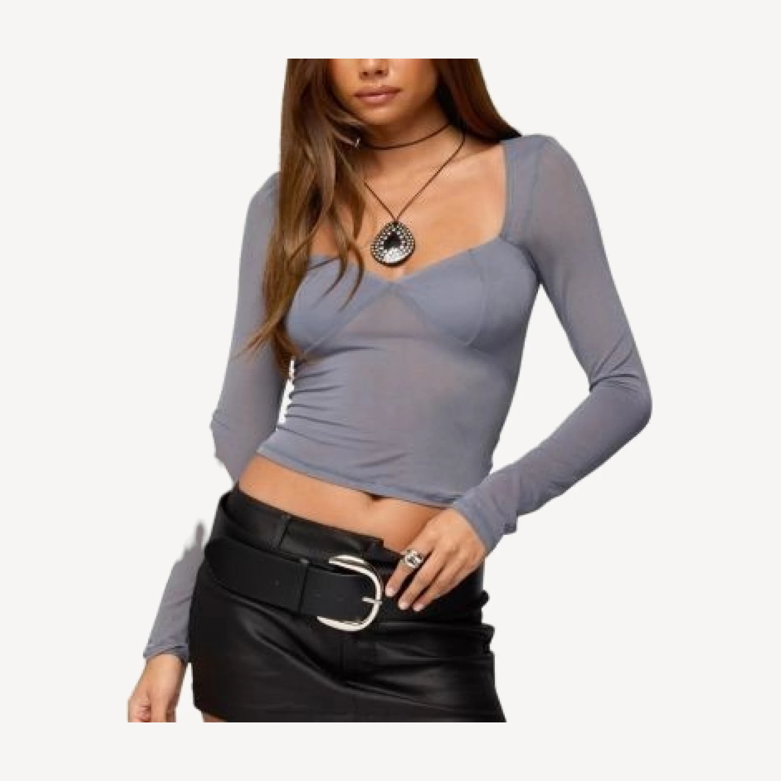Edikted Linnet Sheer Mesh V Neck Top