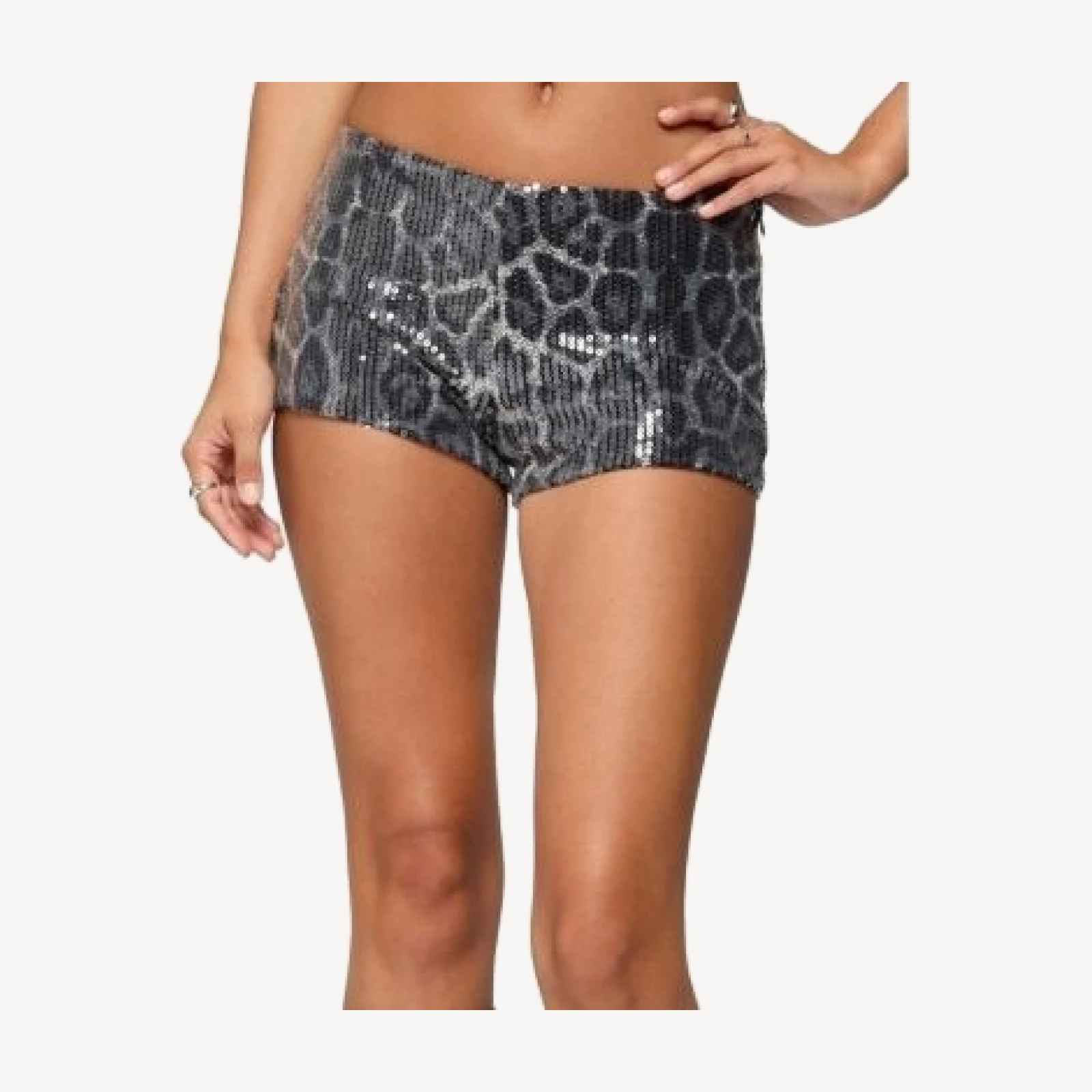 Edikted Sequin Leopard Printed Micro Shorts