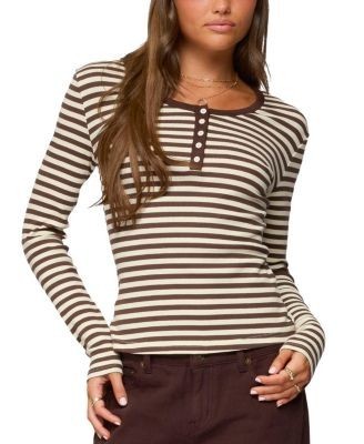 Edikted Roma Striped Henley Top