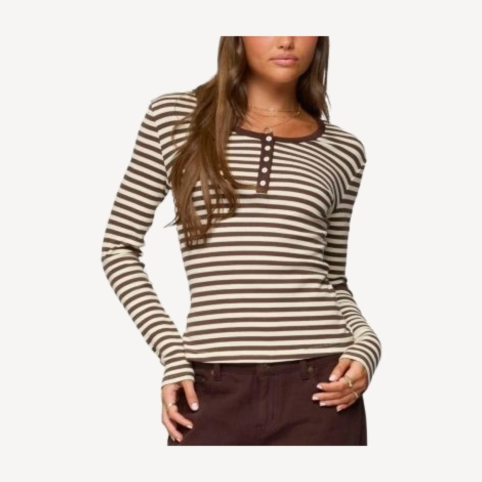 Edikted Roma Striped Henley Top
