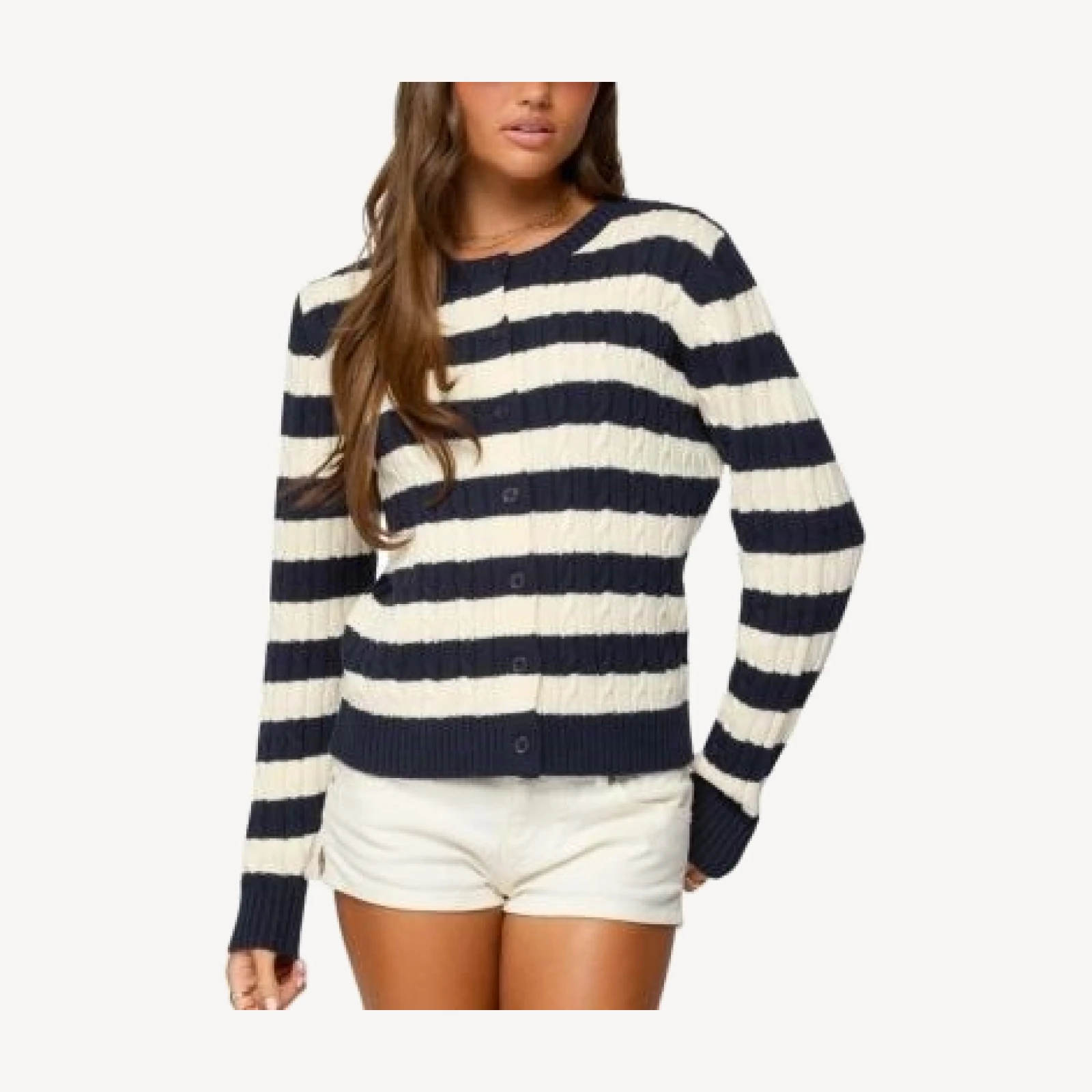 Edikted Mildred Striped Cable Knit Cardigan