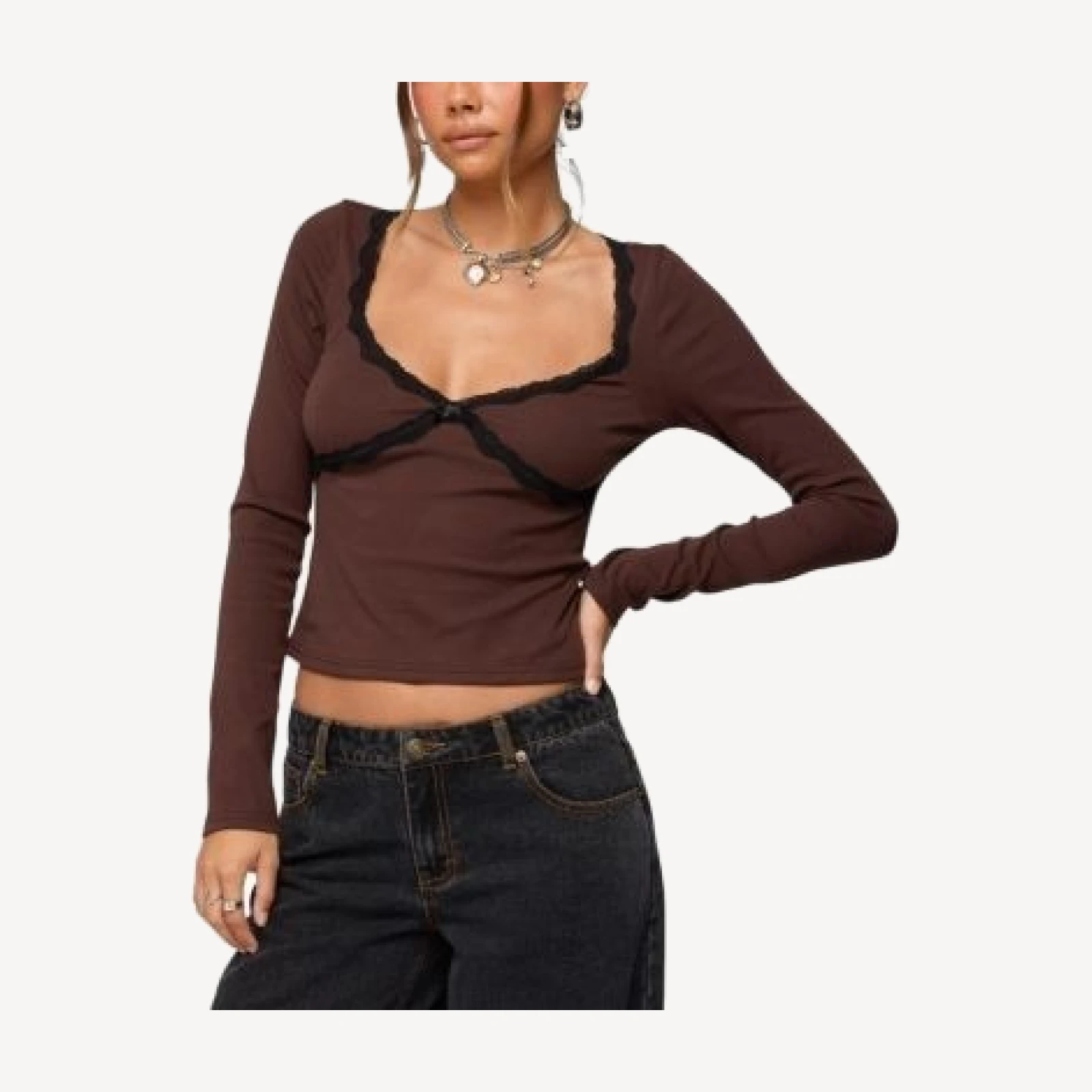 Edikted Porta Contrast Lacey Top