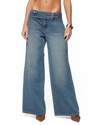 Edikted Double Buckle Low Rise Baggy Jeans