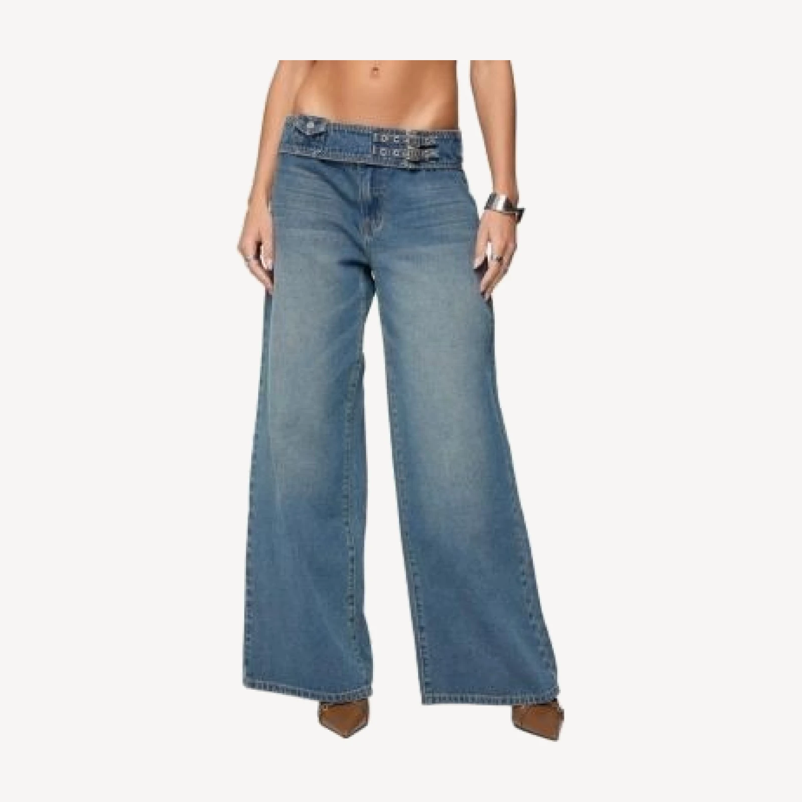 Edikted Double Buckle Low Rise Baggy Jeans