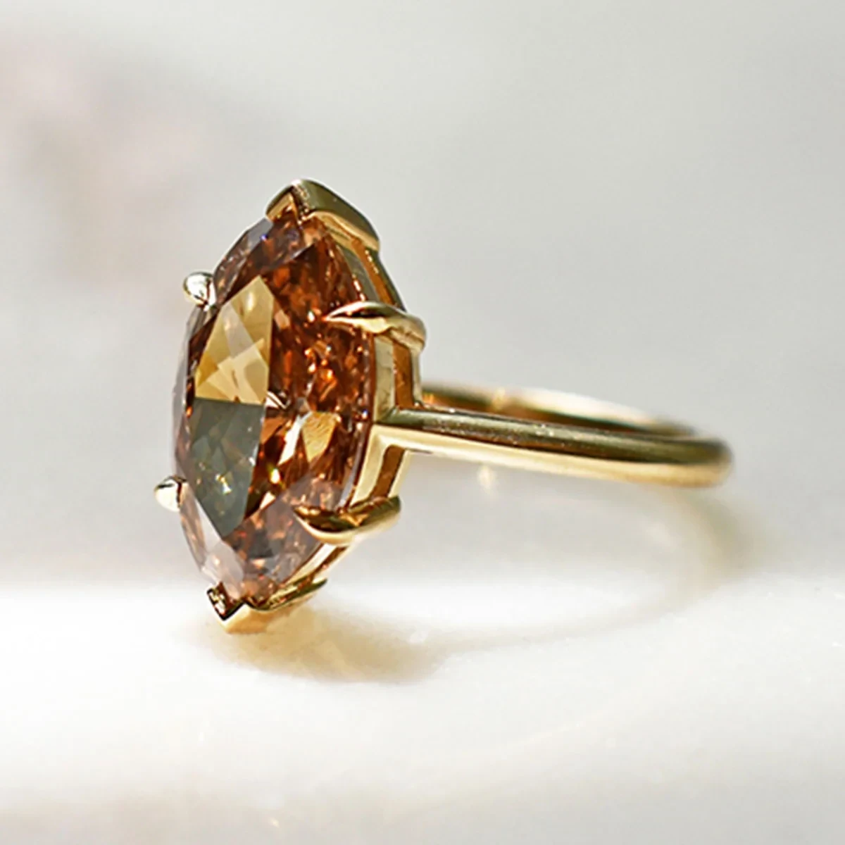 Bea Solitaire Ring - Yellow Gold & Champagne Diamond