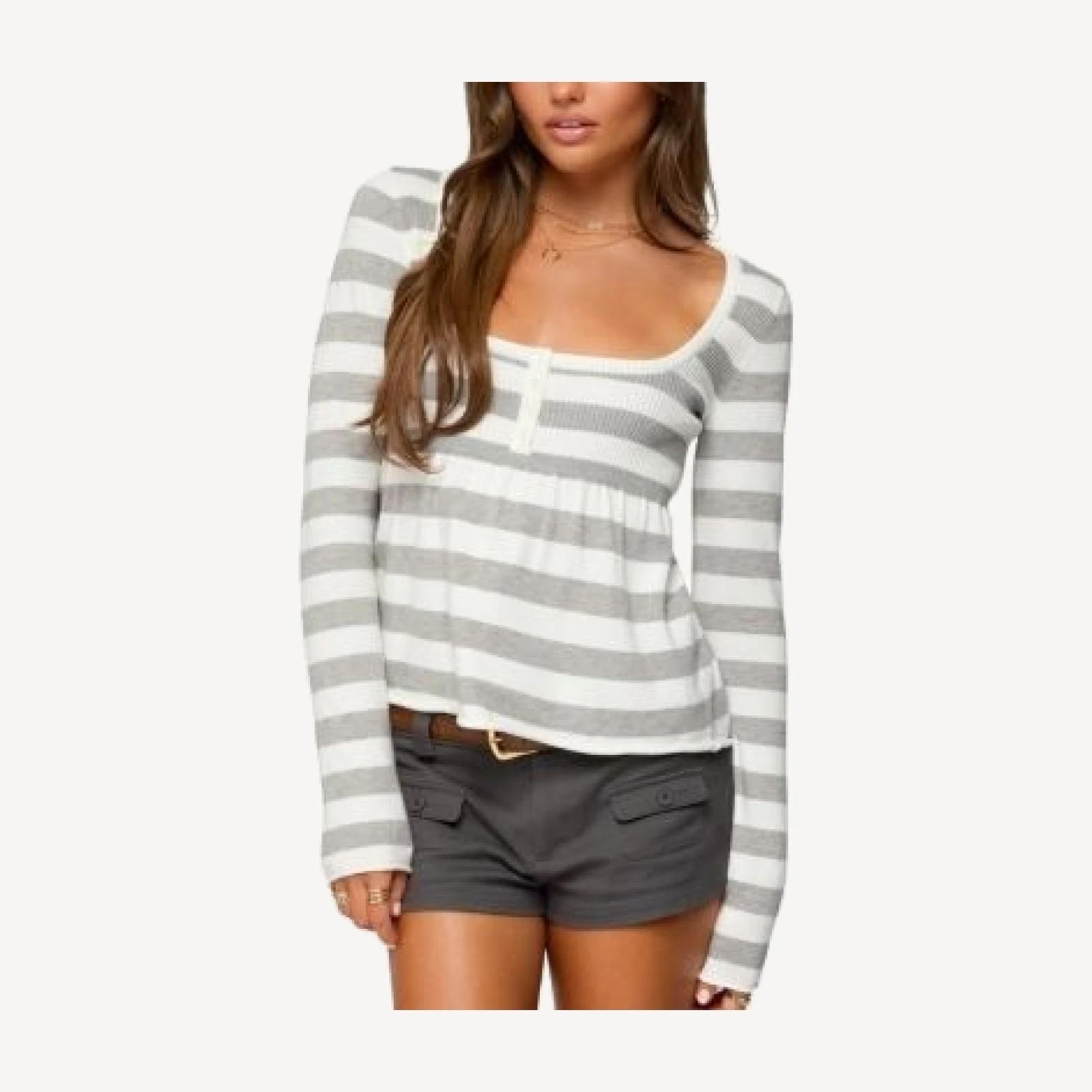 Edikted Lockie Striped Knit Babydoll Top