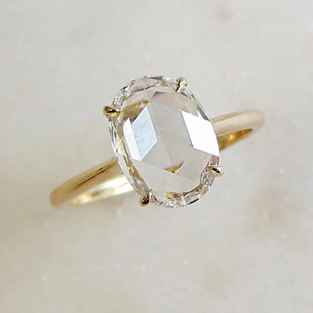 Bea Solitaire Ring - Yellow Gold & Rose Cut White Diamond