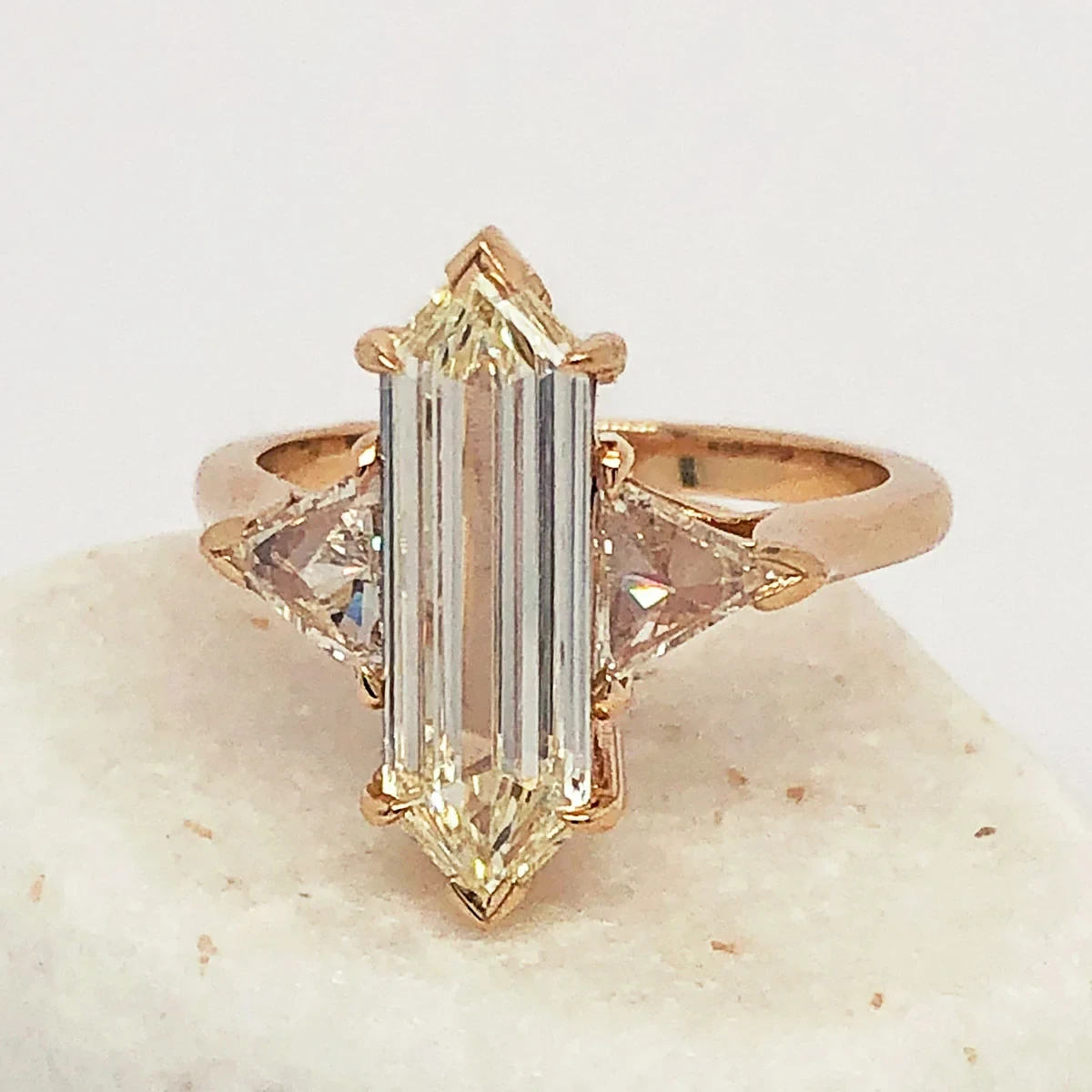 Bea Three Stone Ring - Yellow Gold & Hex Champagne Diamond