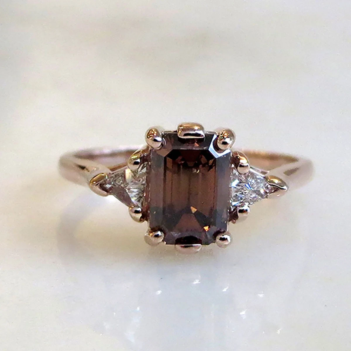 Bea Three Stone Ring - Yellow Gold & Champagne Diamond
