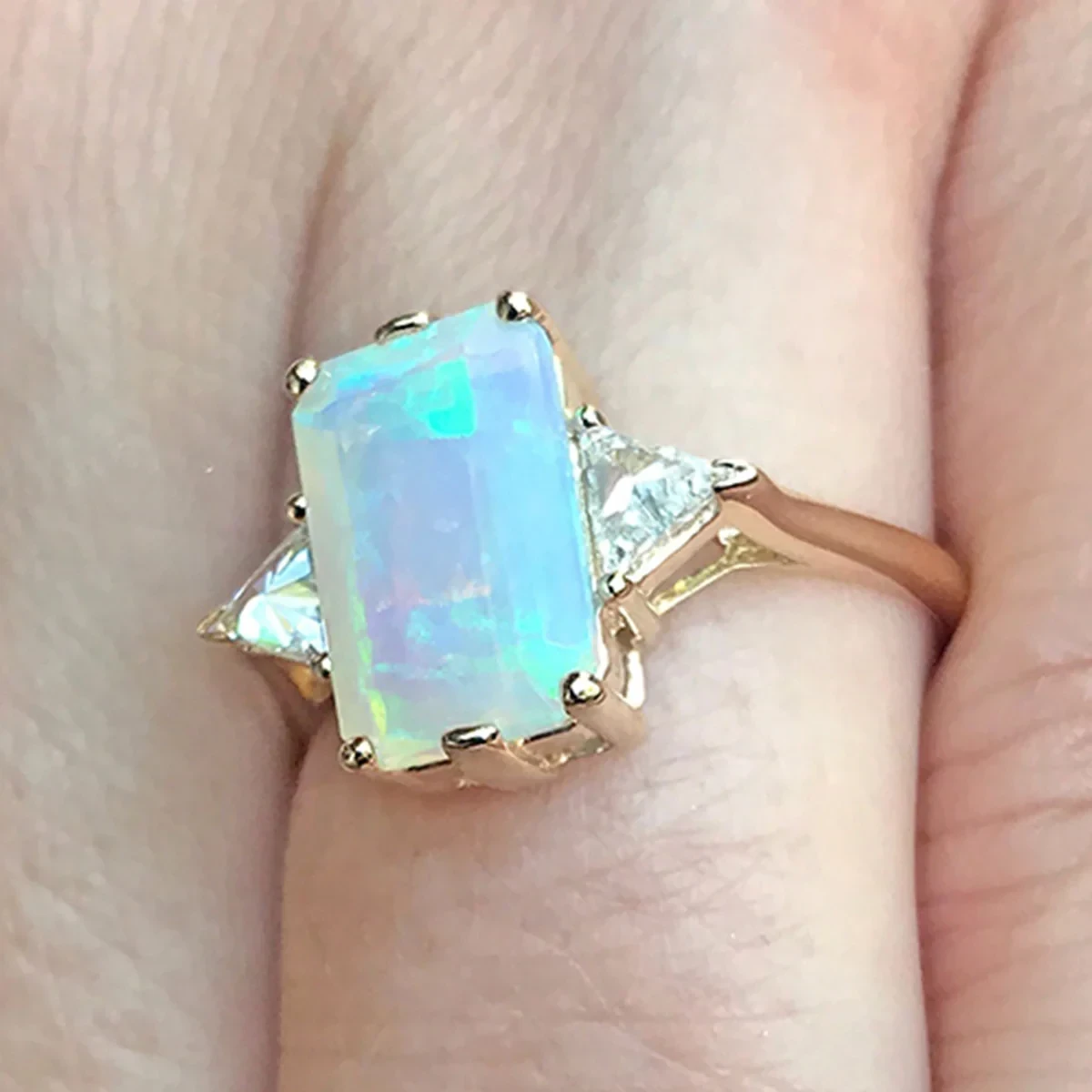 Bea Three Stone Ring - Yellow Gold & Opal