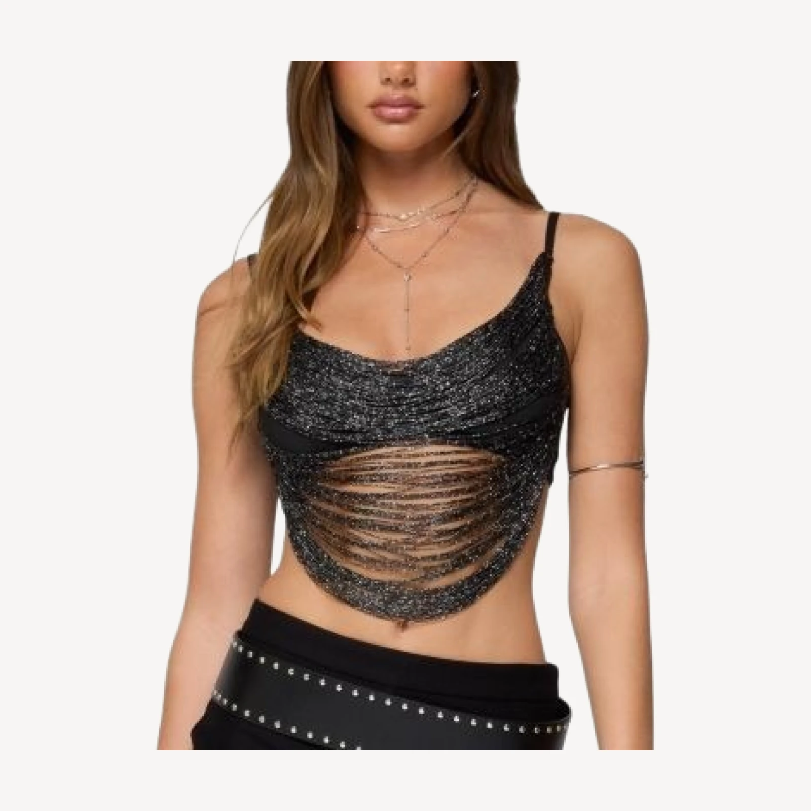 Edikted Ora Metallic Fringed Bra Top