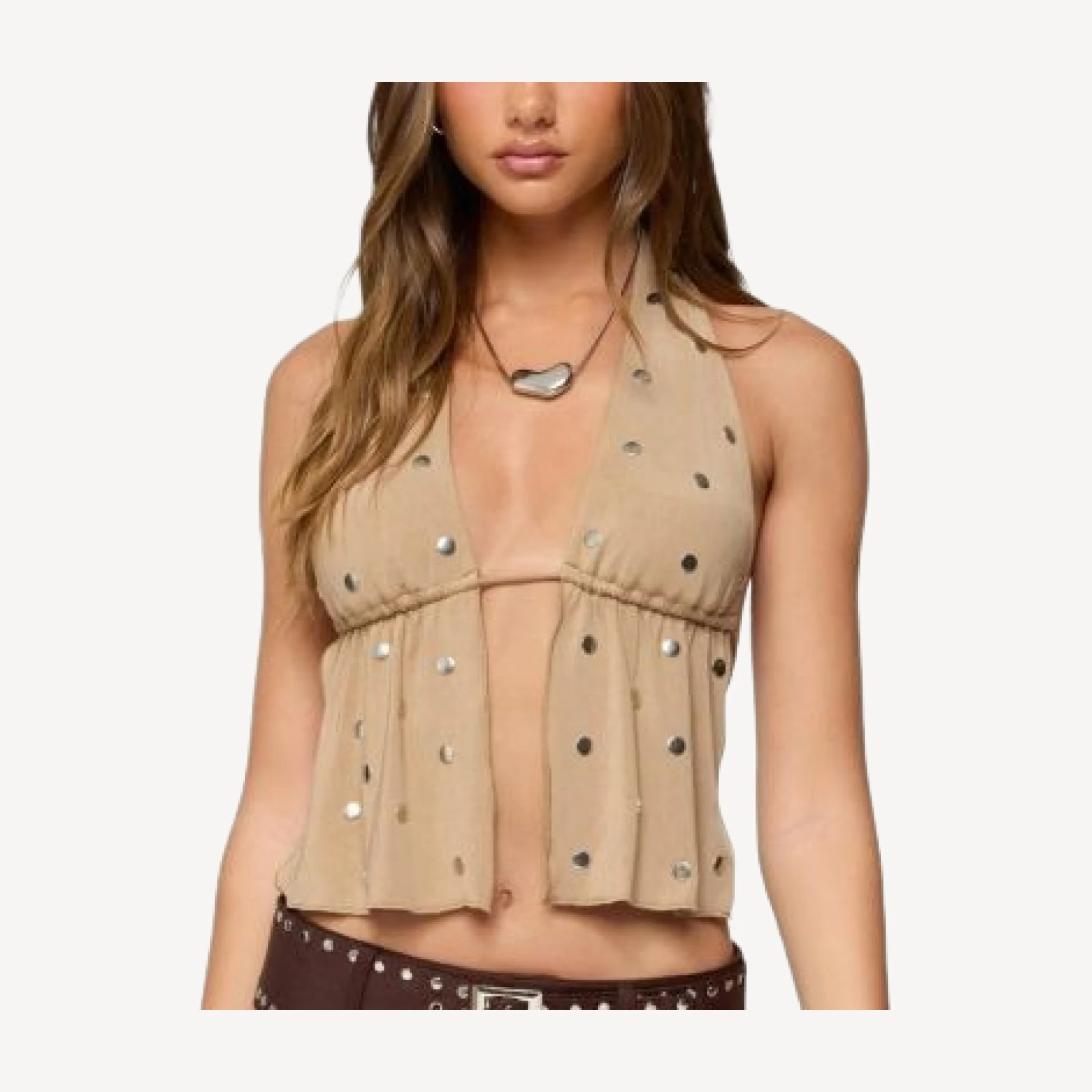 Edikted Studded Backless Split Front Top