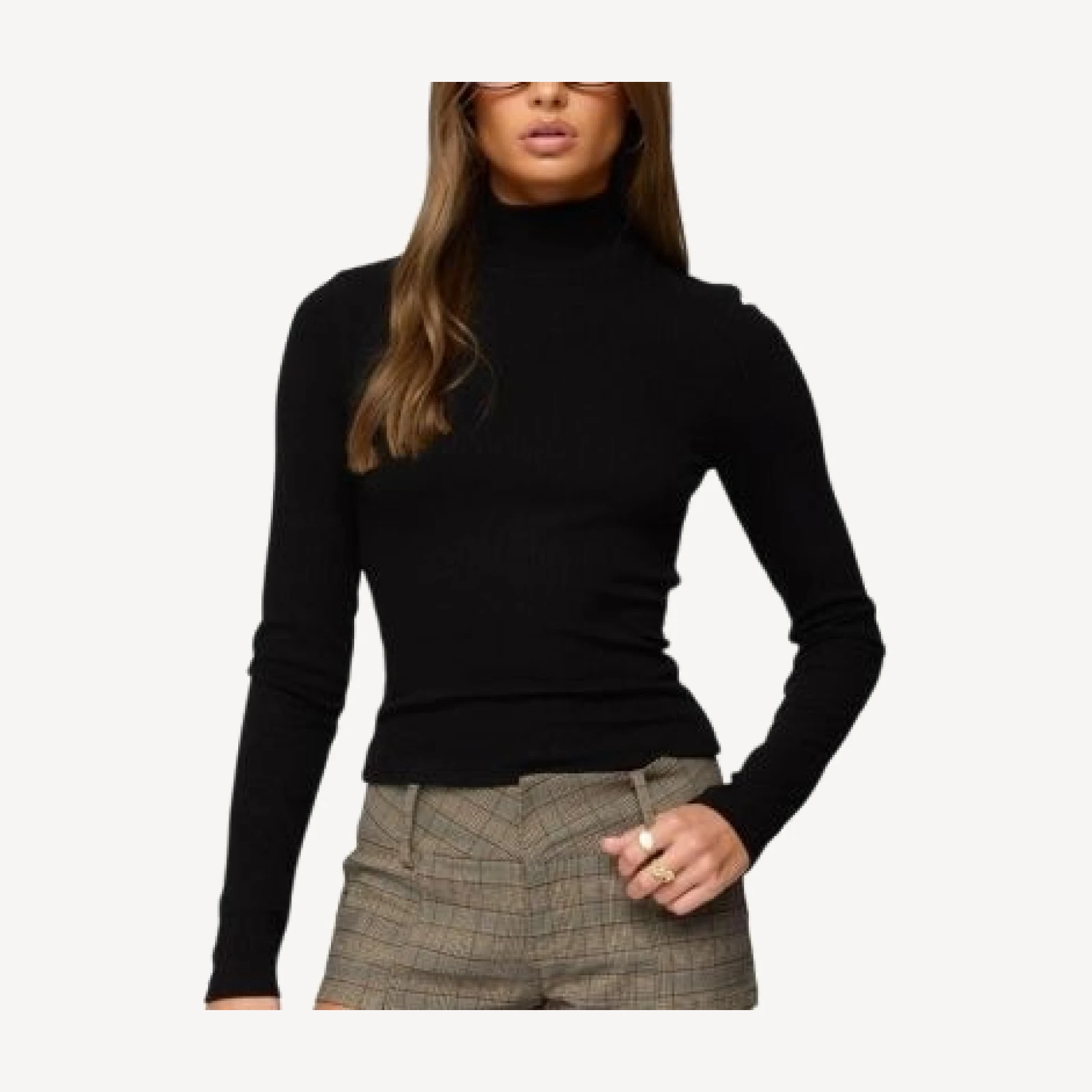 Edikted Saskia Fitted Ribbed Turtle Neck Top