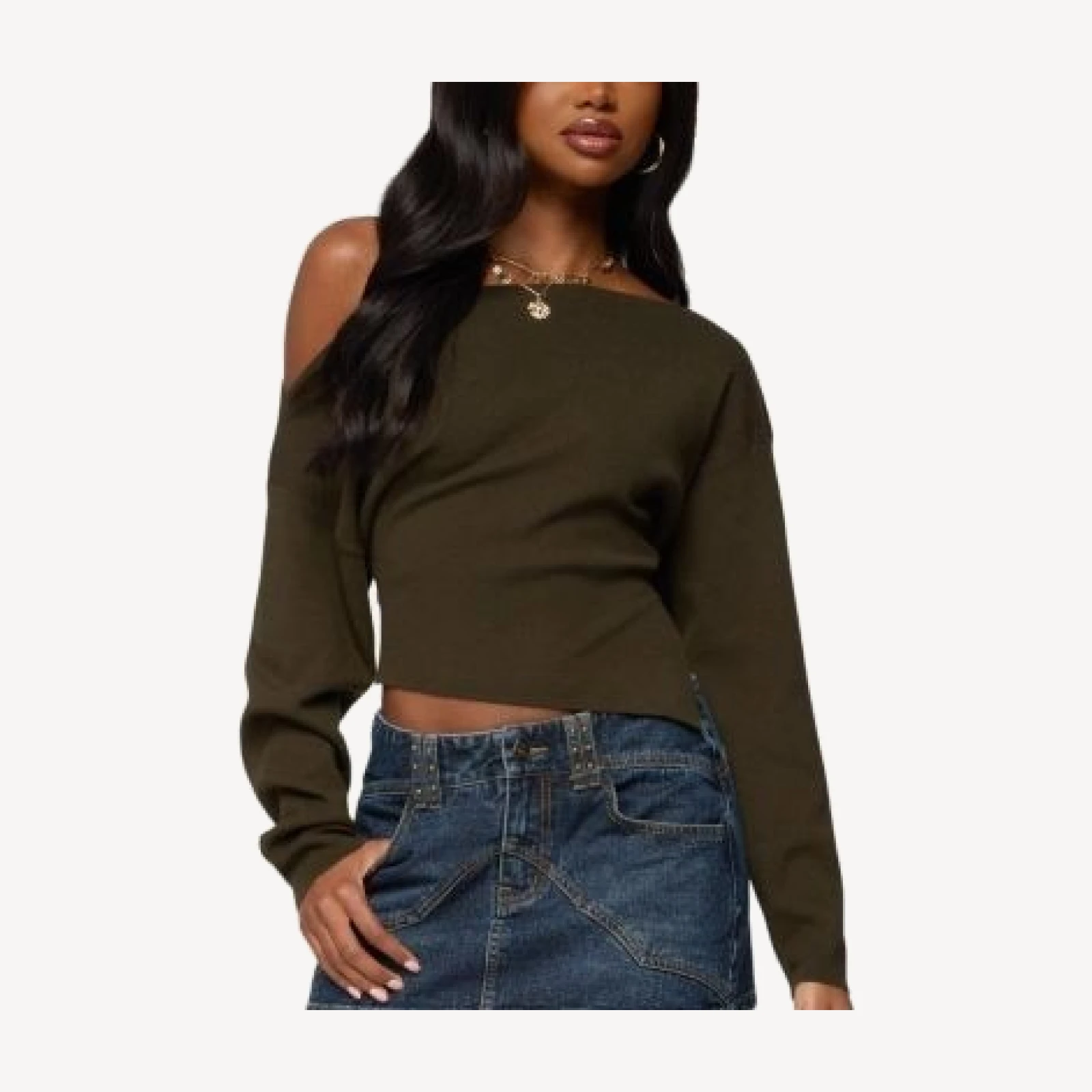 Edikted Chenelle Asymmetric Off Shoulder Sweater
