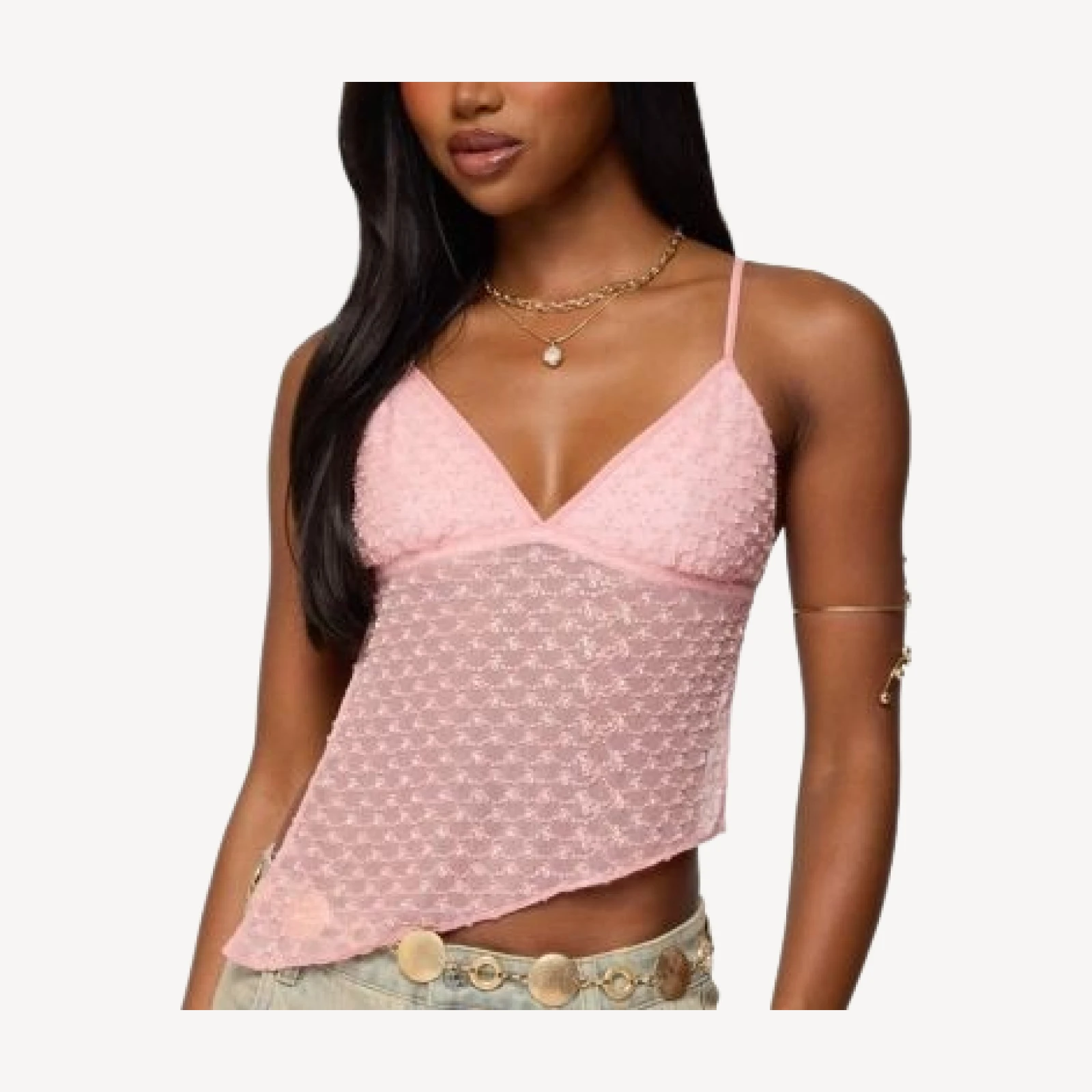 Edikted Beaded Mesh Asymmetric Backless Top
