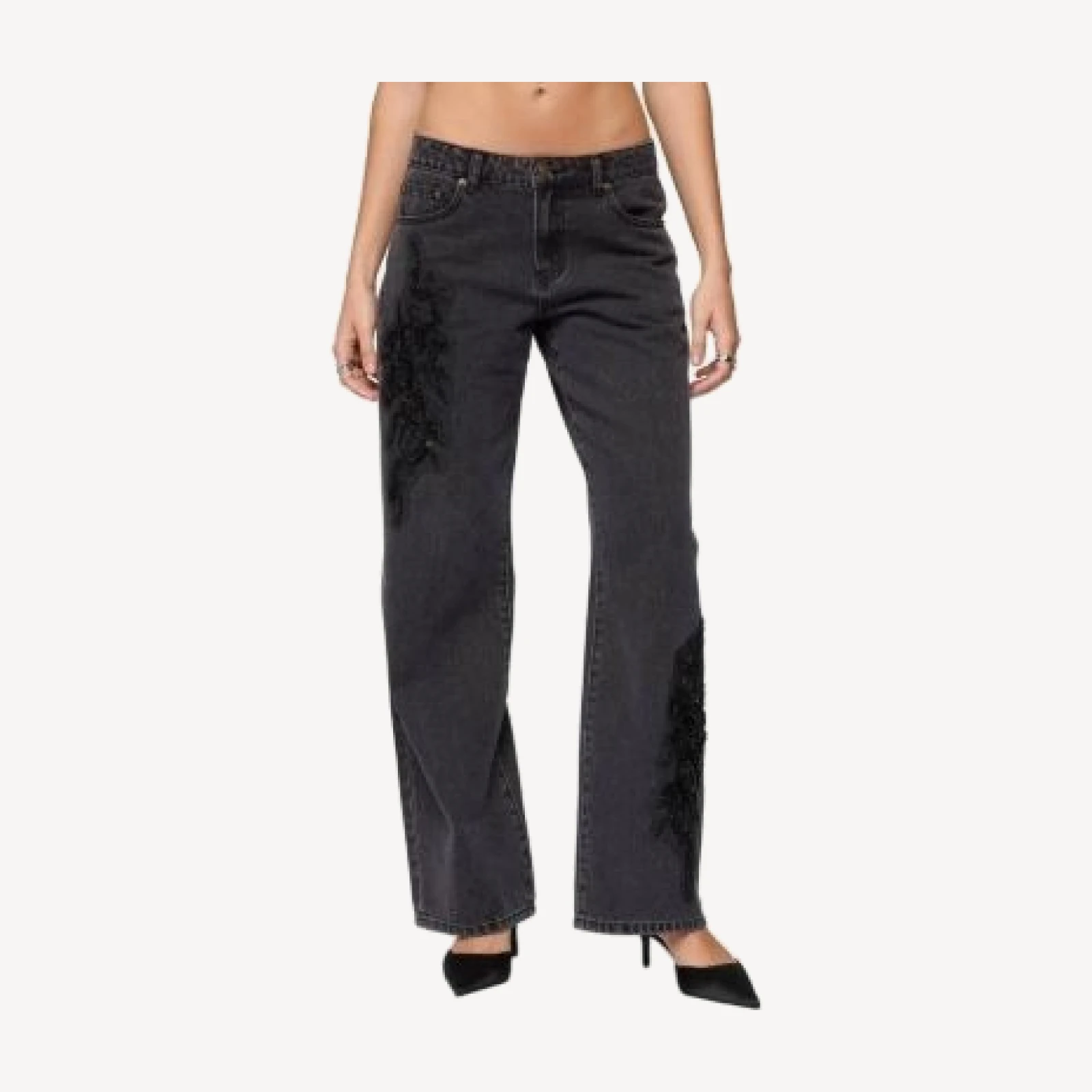 Edikted Rossa Beaded Low Rise Baggy Jeans