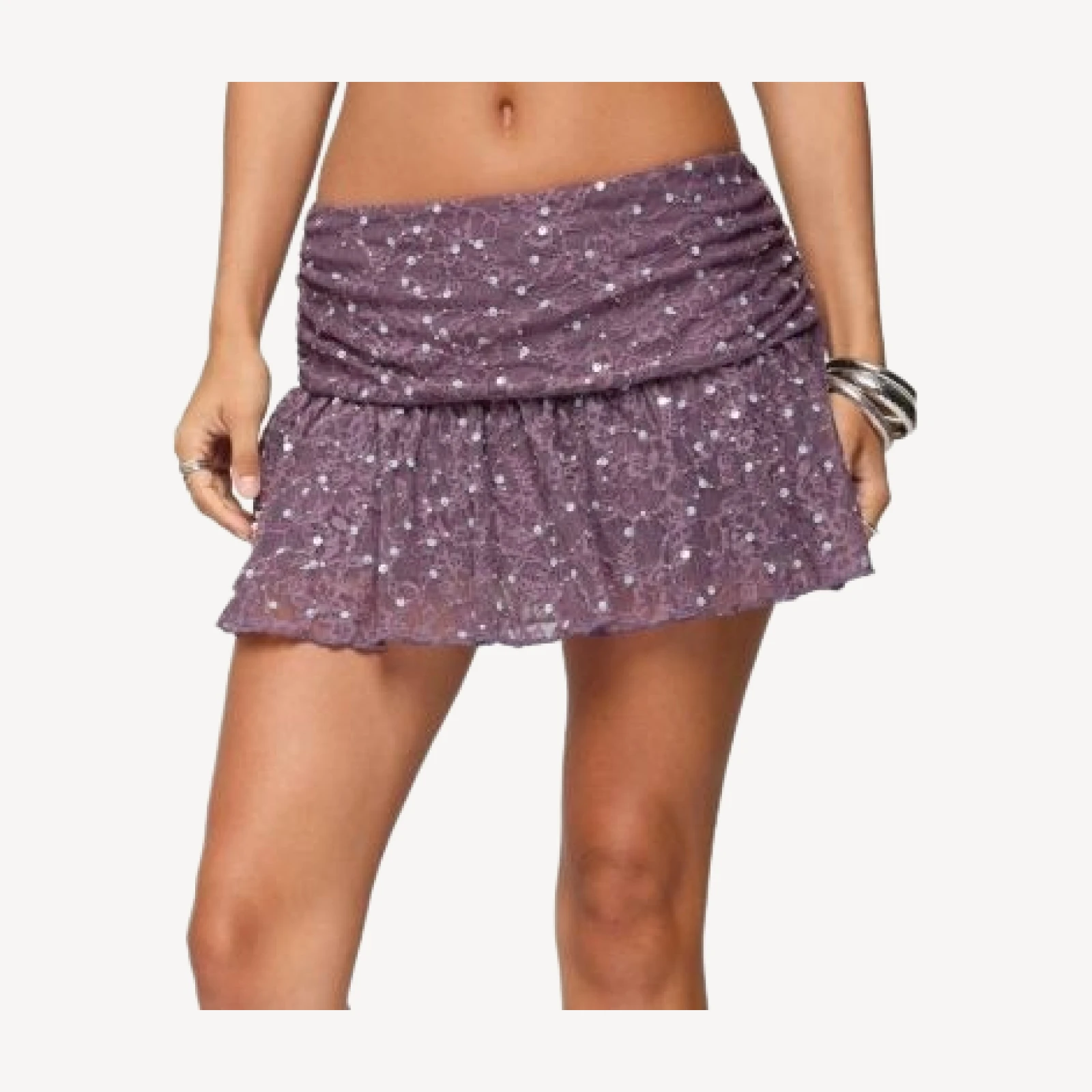 Edikted Staj Bead & Sequin Lace Mini Skirt