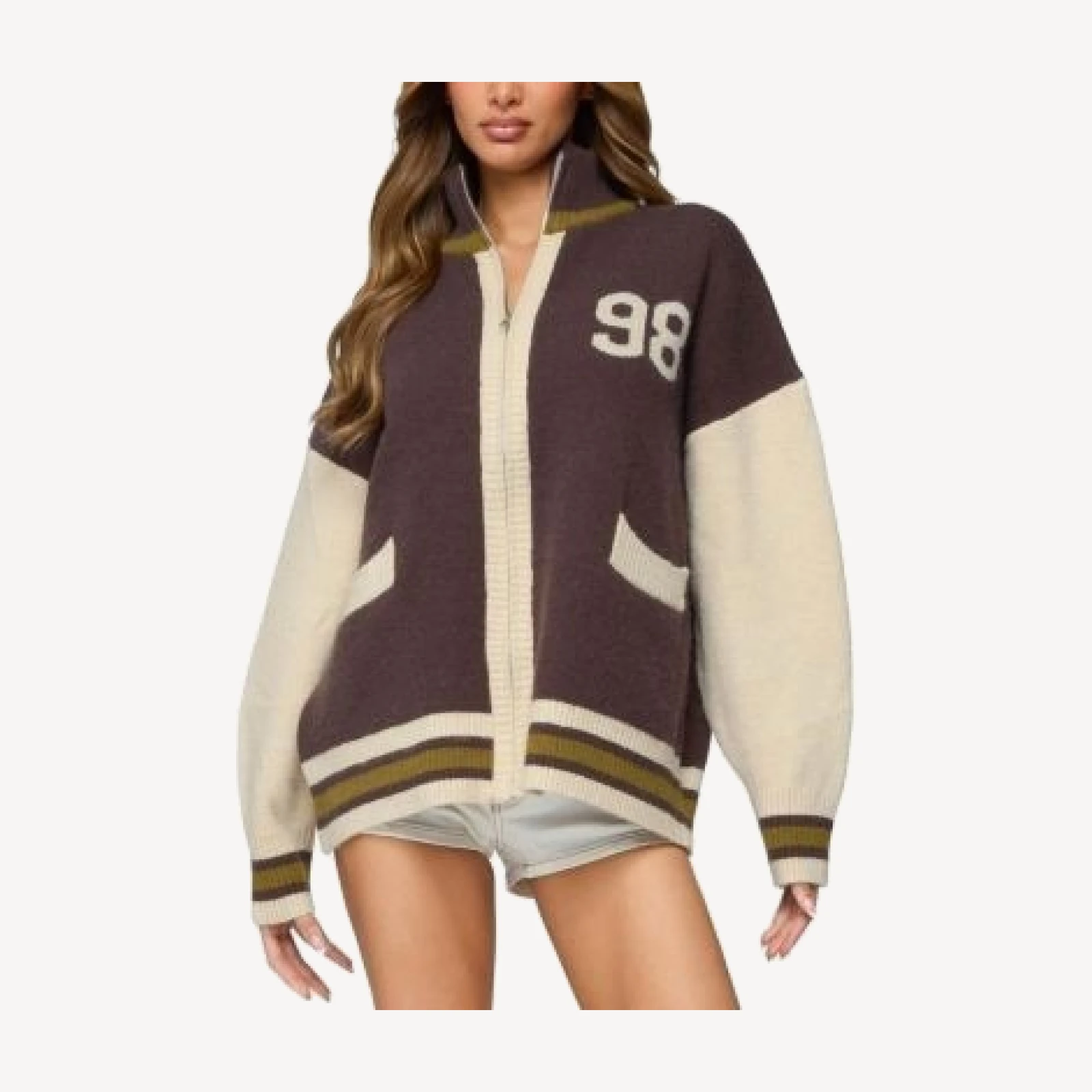 Edikted 98 Varsity Zip Up Sweater